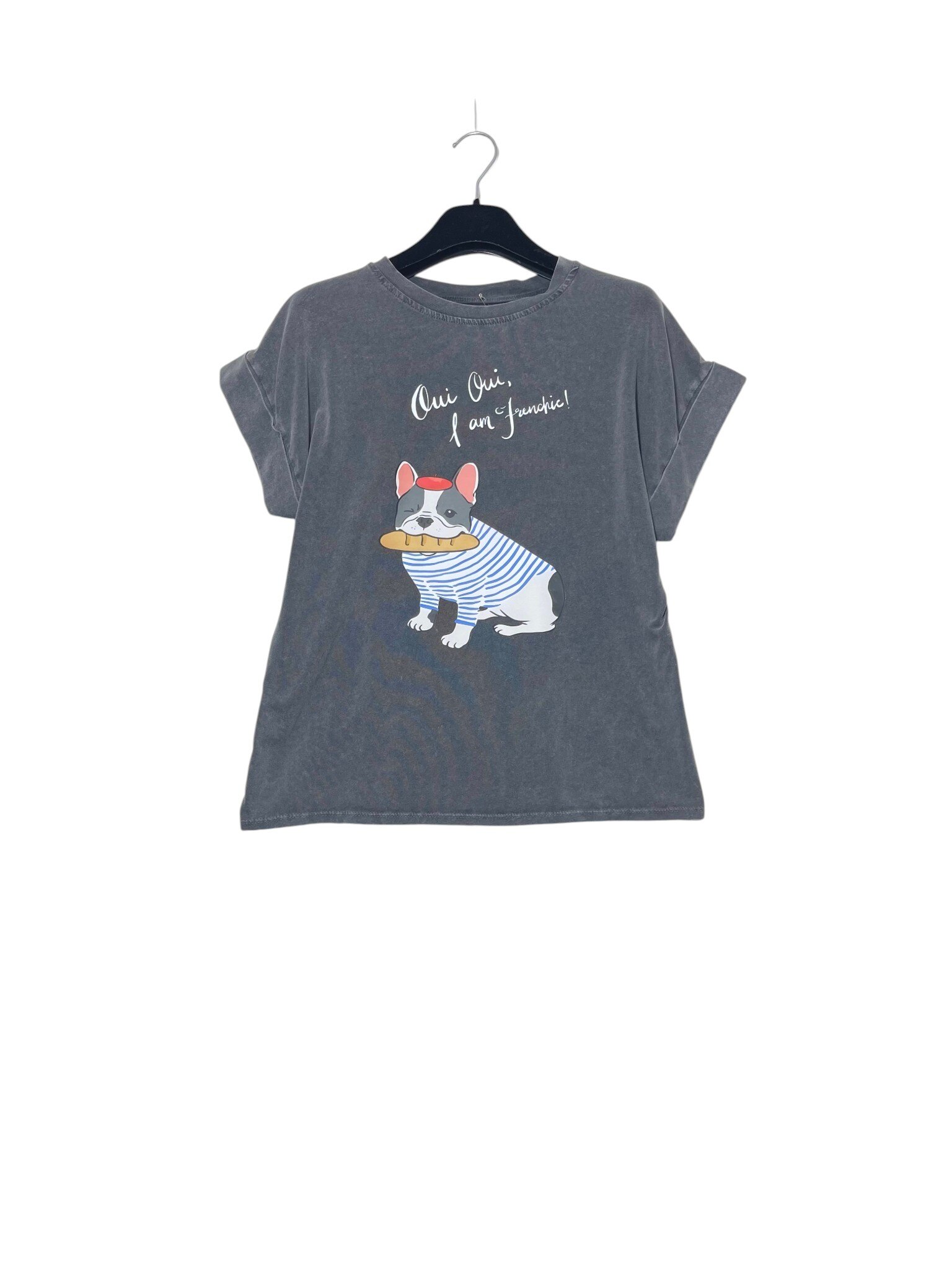 Wholesaler Elegance - Stone wash T-shirt with French bulldog