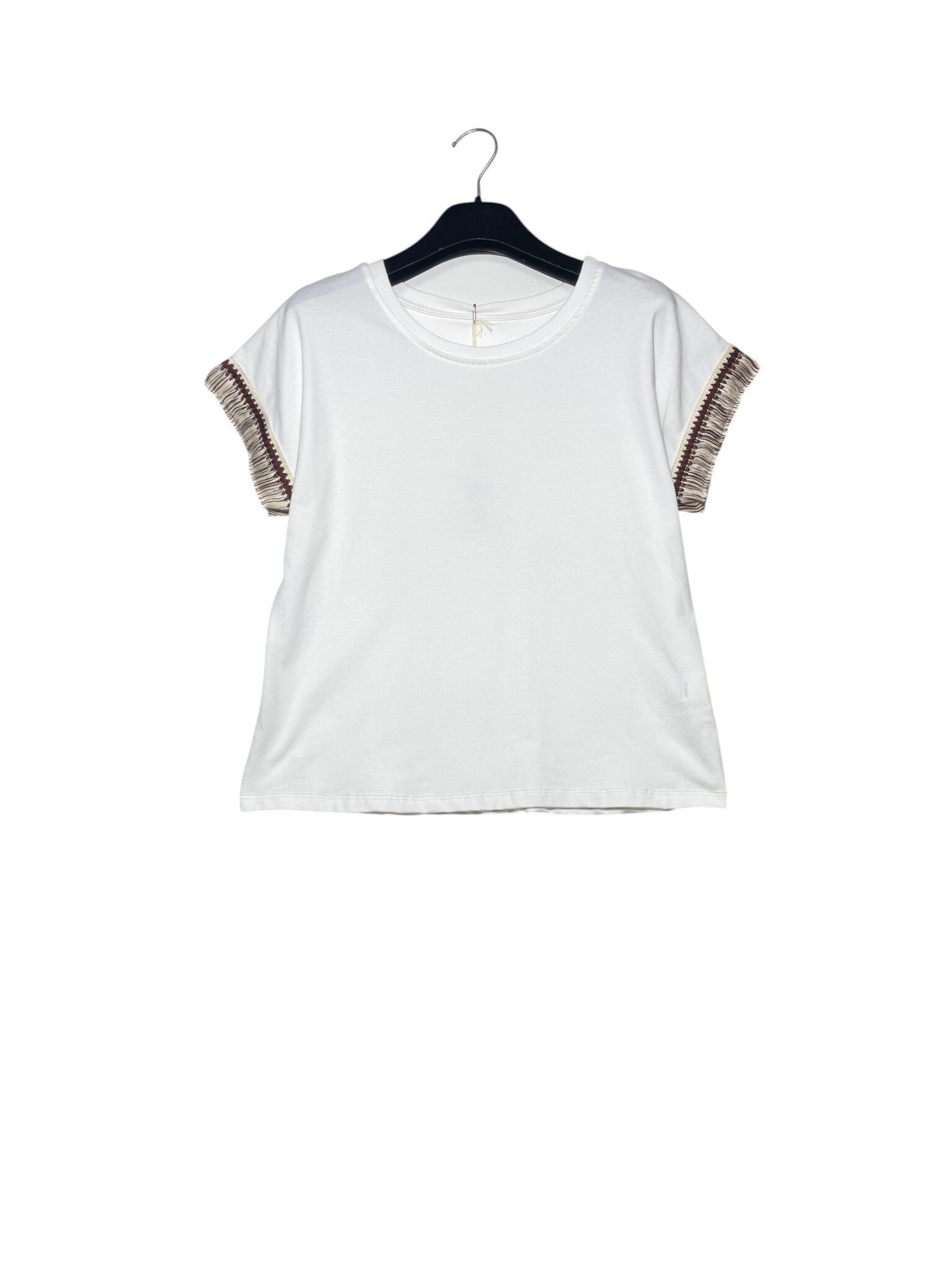 Wholesaler Elegance - T-shirt with fringe sleeve inserts