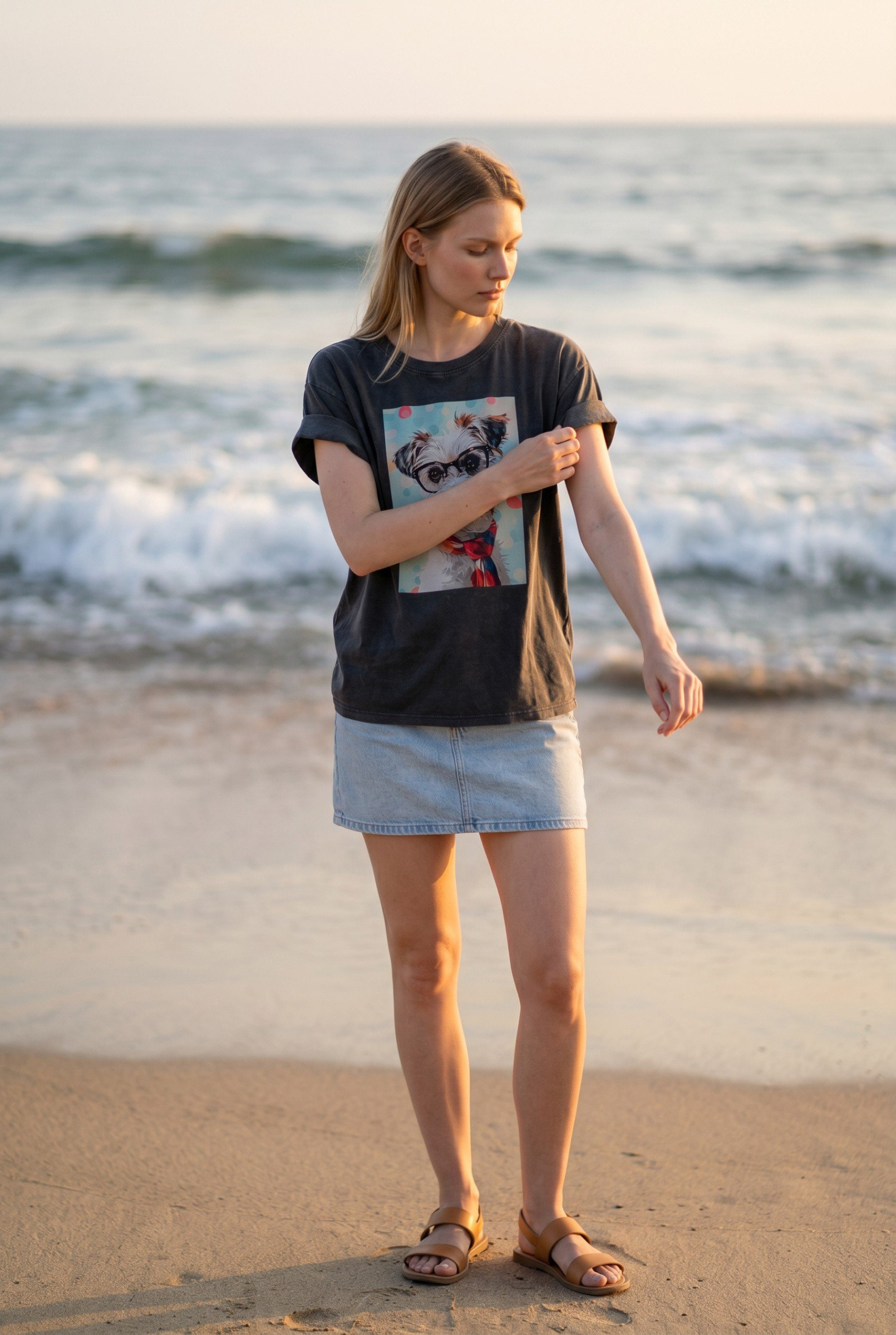 Wholesaler Elegance - Stone wash T-shirt with miniature schnauzer