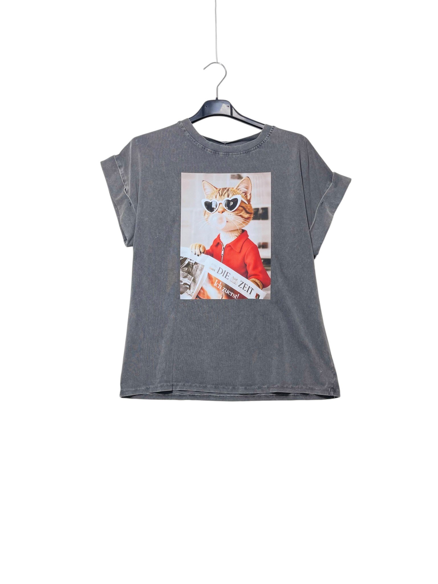 Wholesaler Elegance - Stone wash T-shirt with kitten wearing glasses