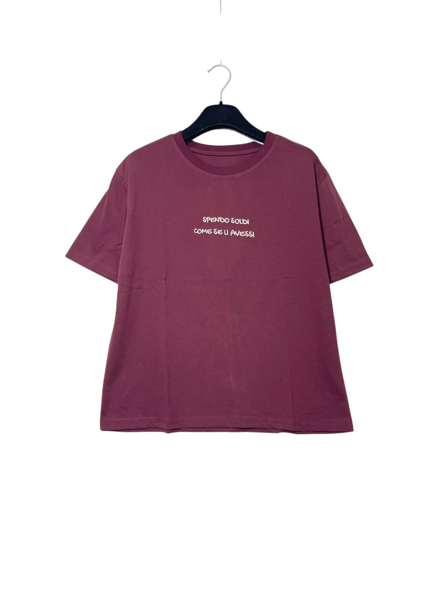 Mayorista Elegance - Camiseta de puro algodón con texto bordado GASTO DINERO COMO SI LO TUVIERA