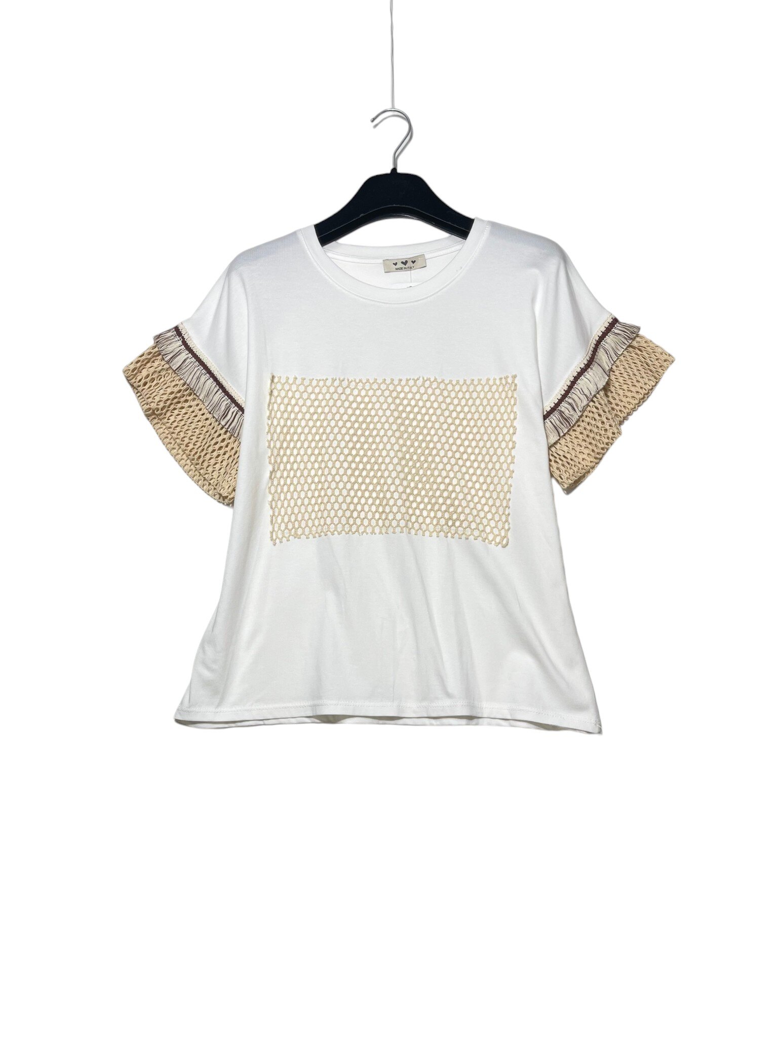 Wholesaler Elegance - T-shirt with fringe and mesh inserts