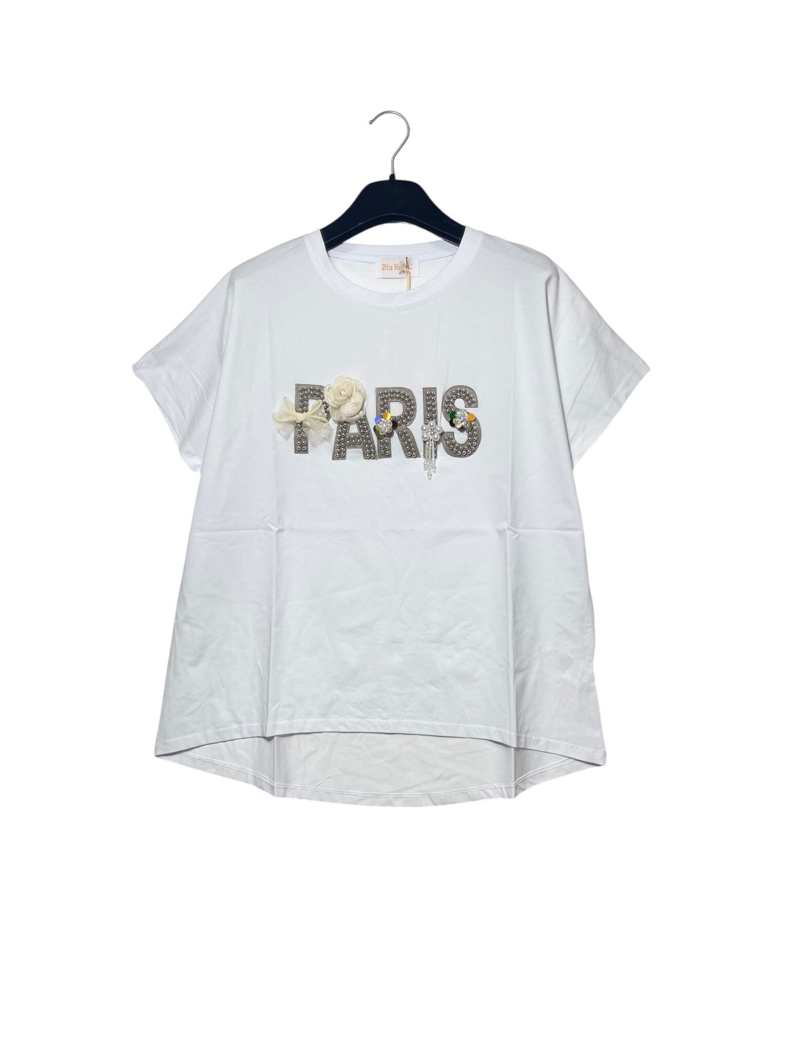 Wholesaler Elegance - Oversized T-shirt with pearl-embellished PARIS lettering