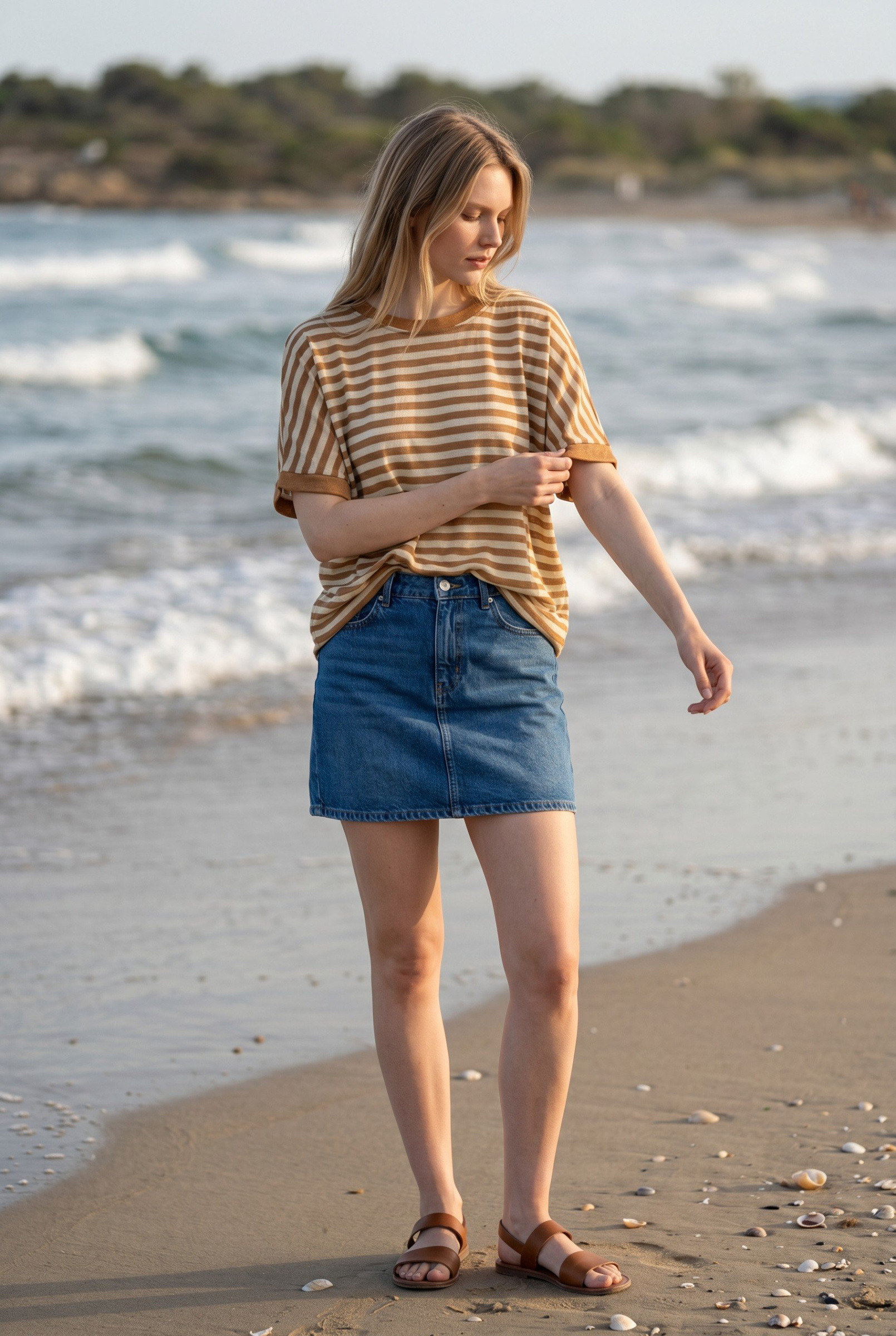Wholesaler Elegance - Oversized striped linen blend t-shirt