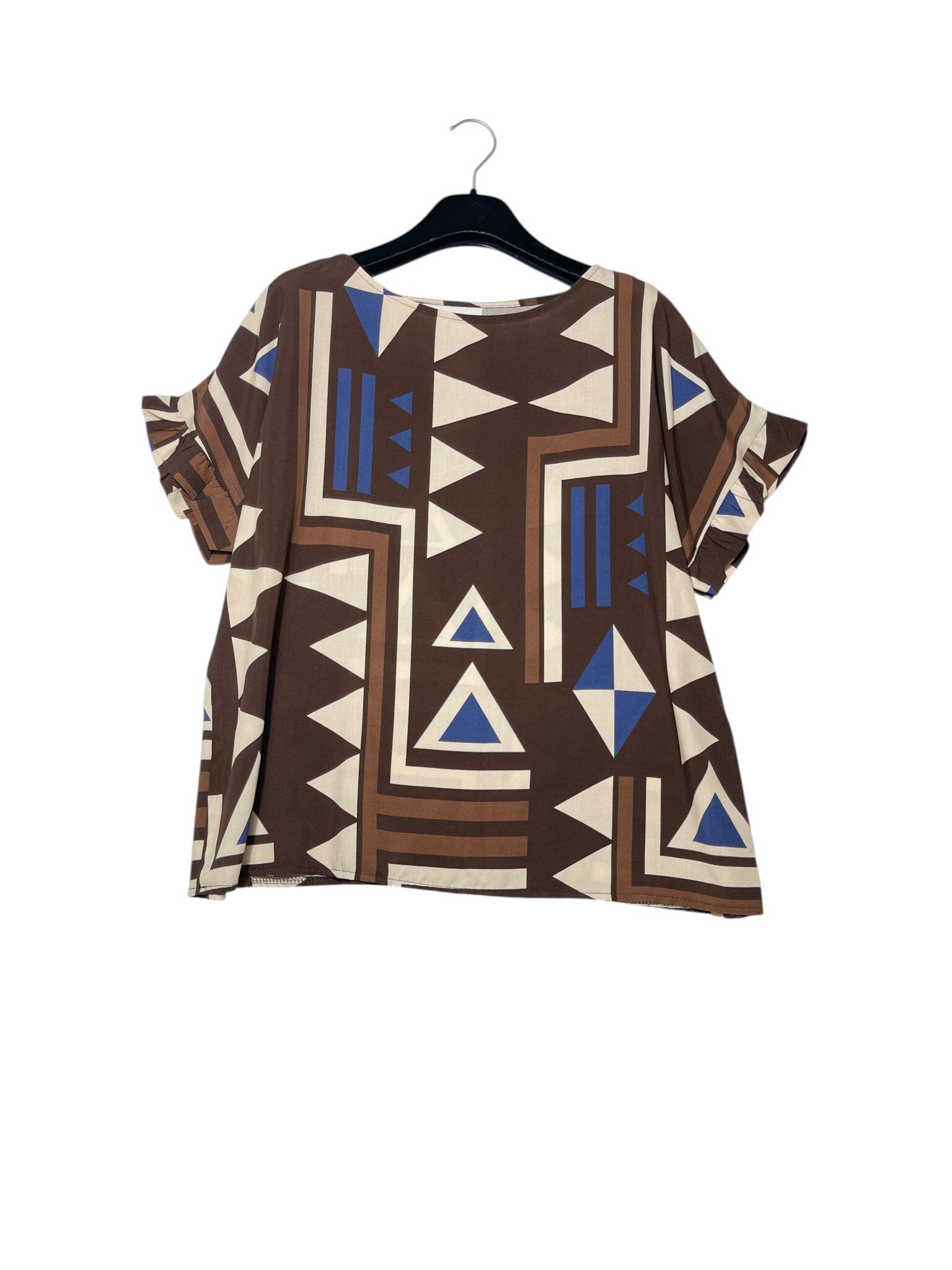 Grossista Elegance - Maglietta over con rougue sulle maniche stampa geometrica