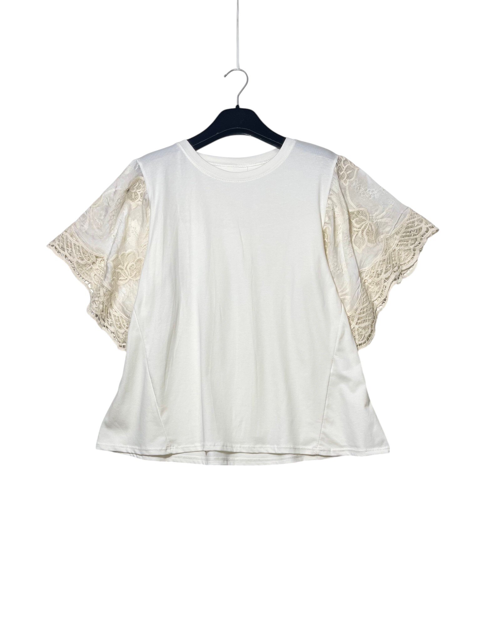 Mayorista Elegance - Camiseta con mangas de volante de bordado inglés