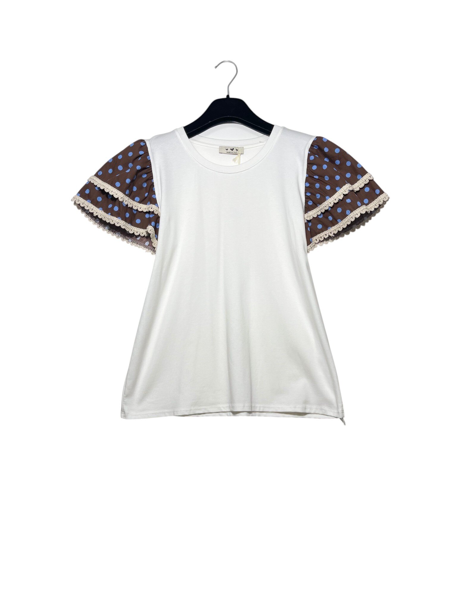Mayorista Elegance - Camiseta con mangas con volantes, lunares y crochet