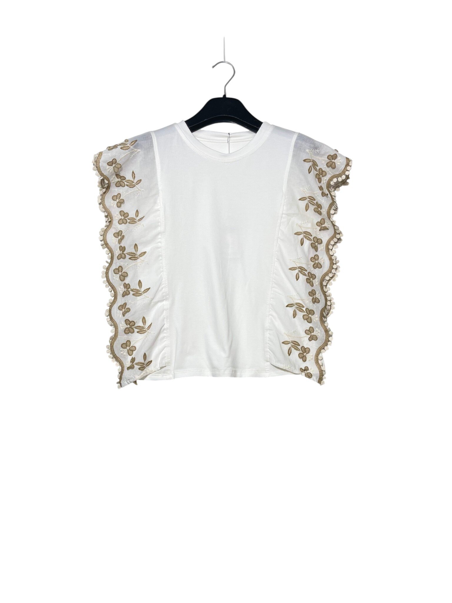Wholesaler Elegance - T-shirt with eyelet lace ruffle inserts