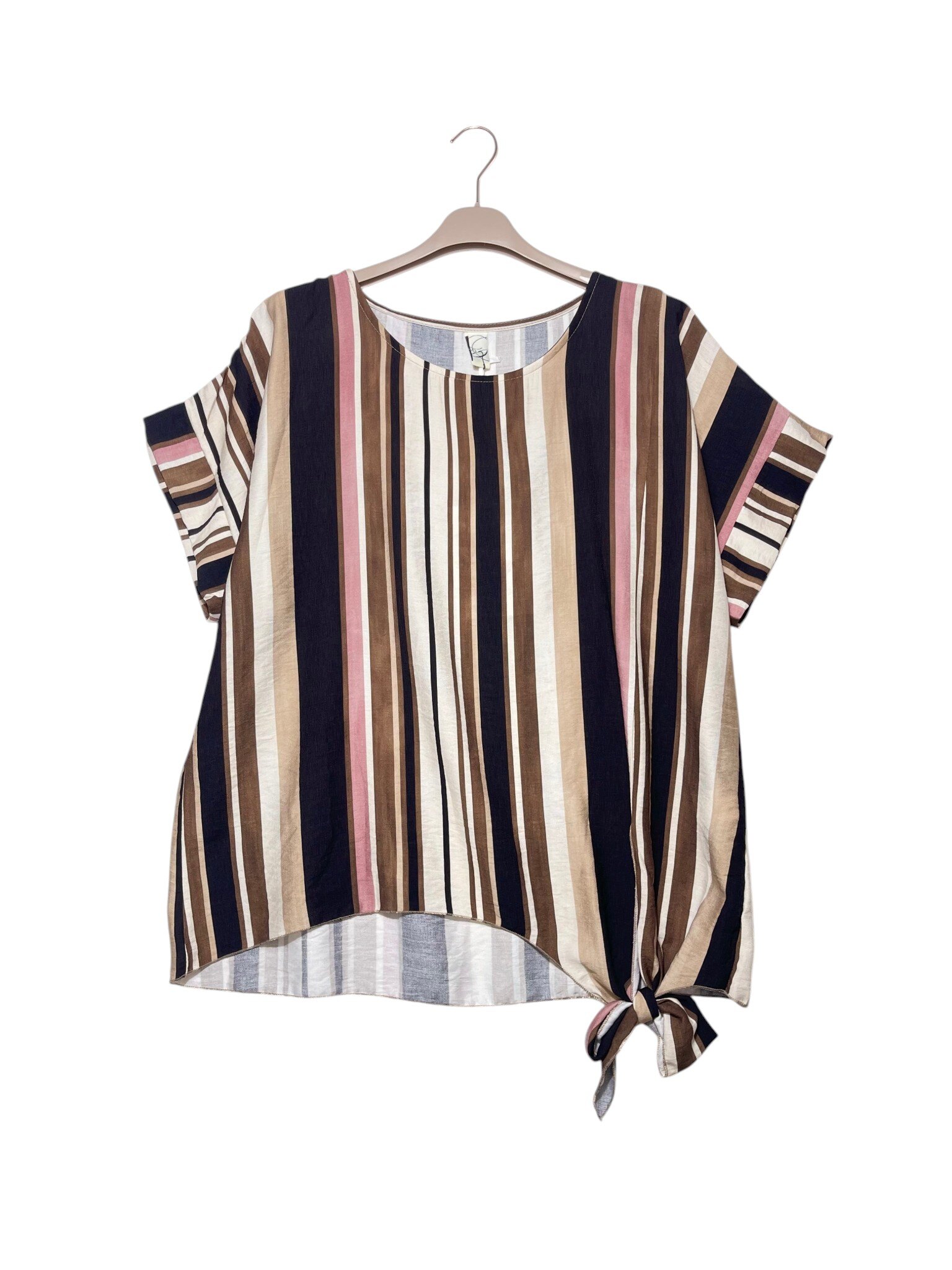 Wholesaler Elegance - Plus size striped t-shirt with side knot