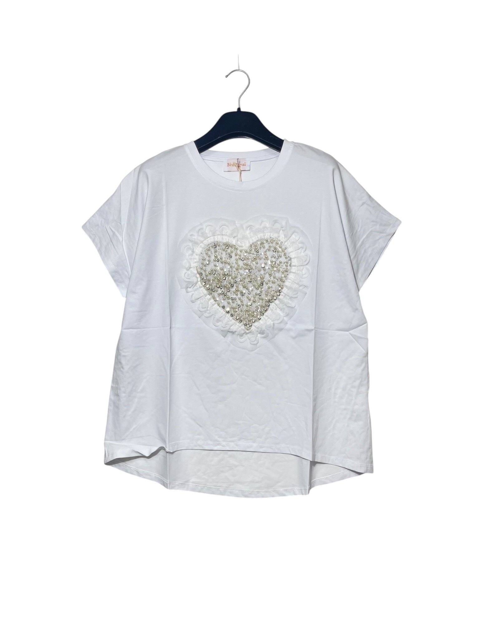 Wholesaler Elegance - Oversized T-shirt with heart-shaped pearls