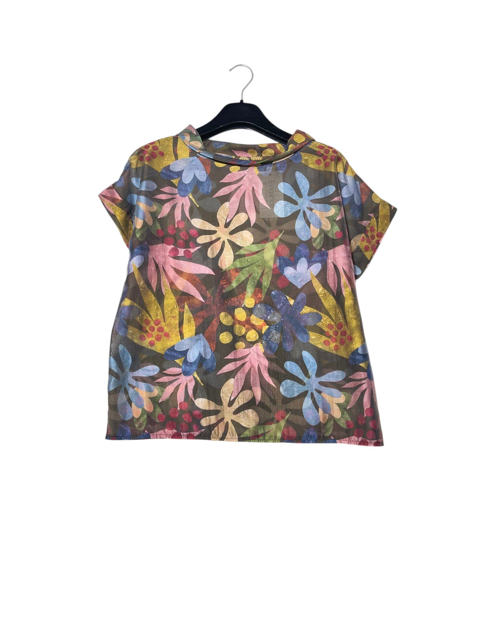 Großhändler Elegance - T-Shirt mit umgeschlagenem Kragen im Safari-Blumenmuster