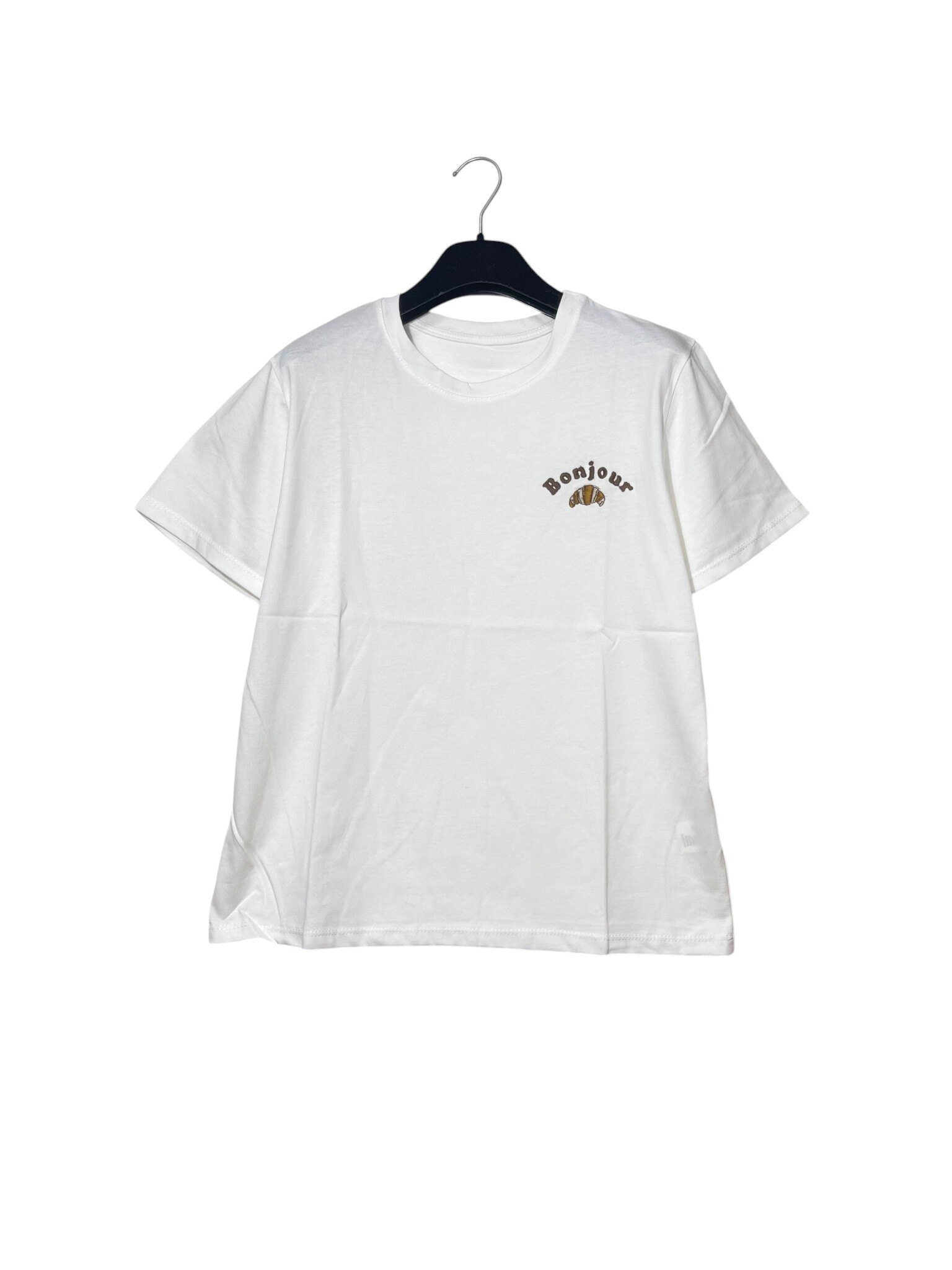 Mayorista Elegance - Camiseta con bordado de croissant y la palabra bonjour