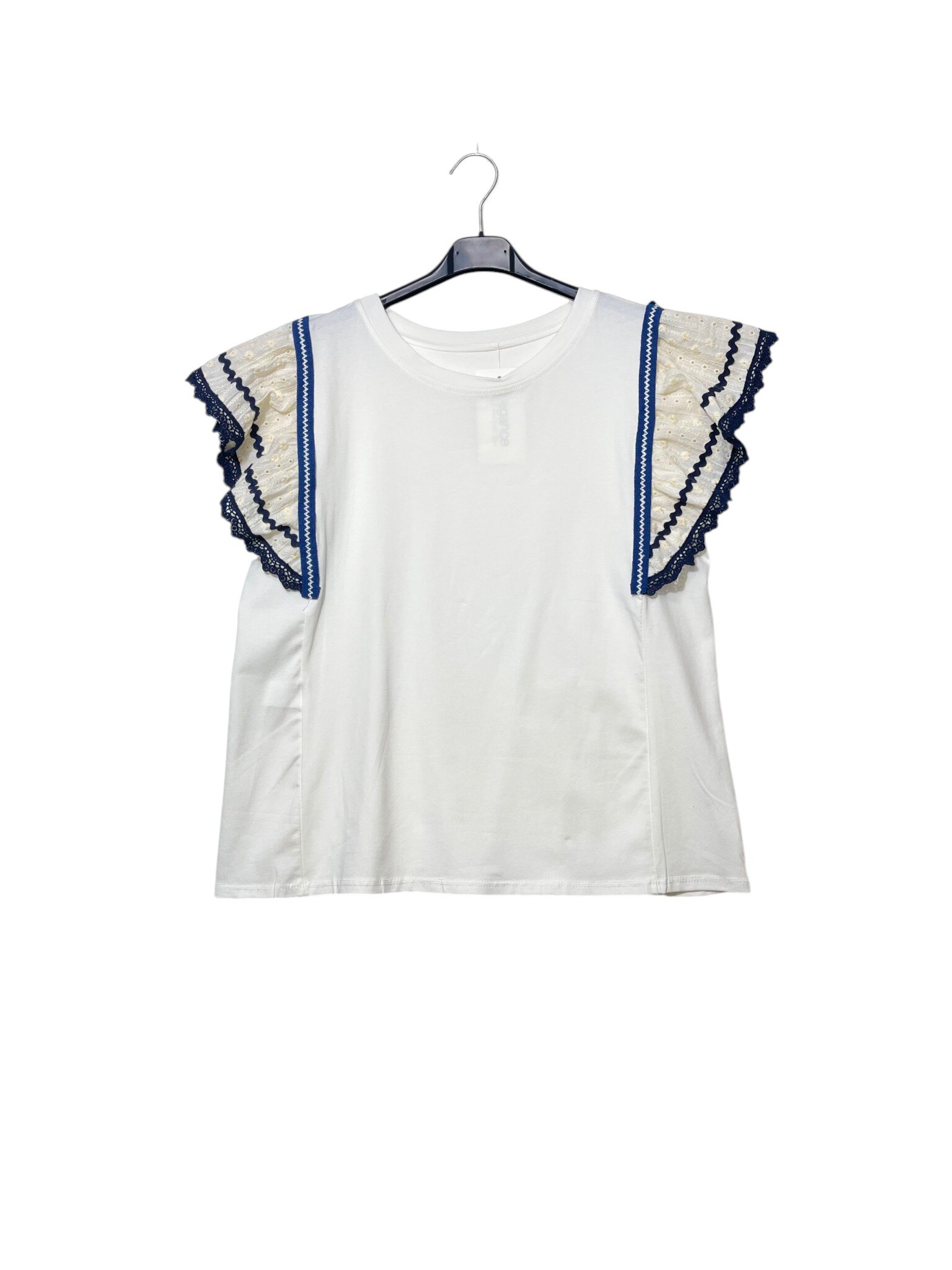 Mayorista Elegance - Camiseta con mangas de volantes de bordado inglés