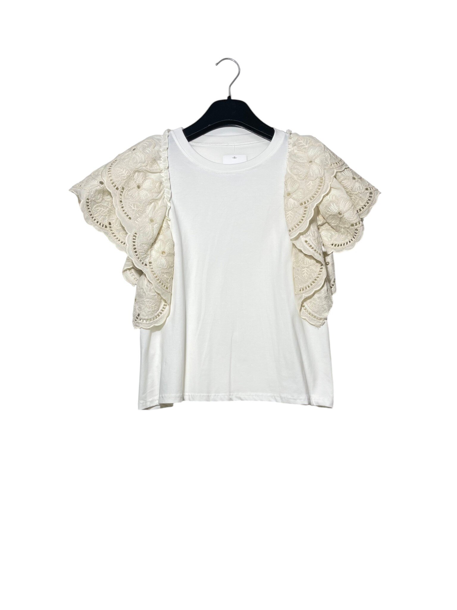 Wholesaler Elegance - T-shirt with double ruffle in eyelet lace
