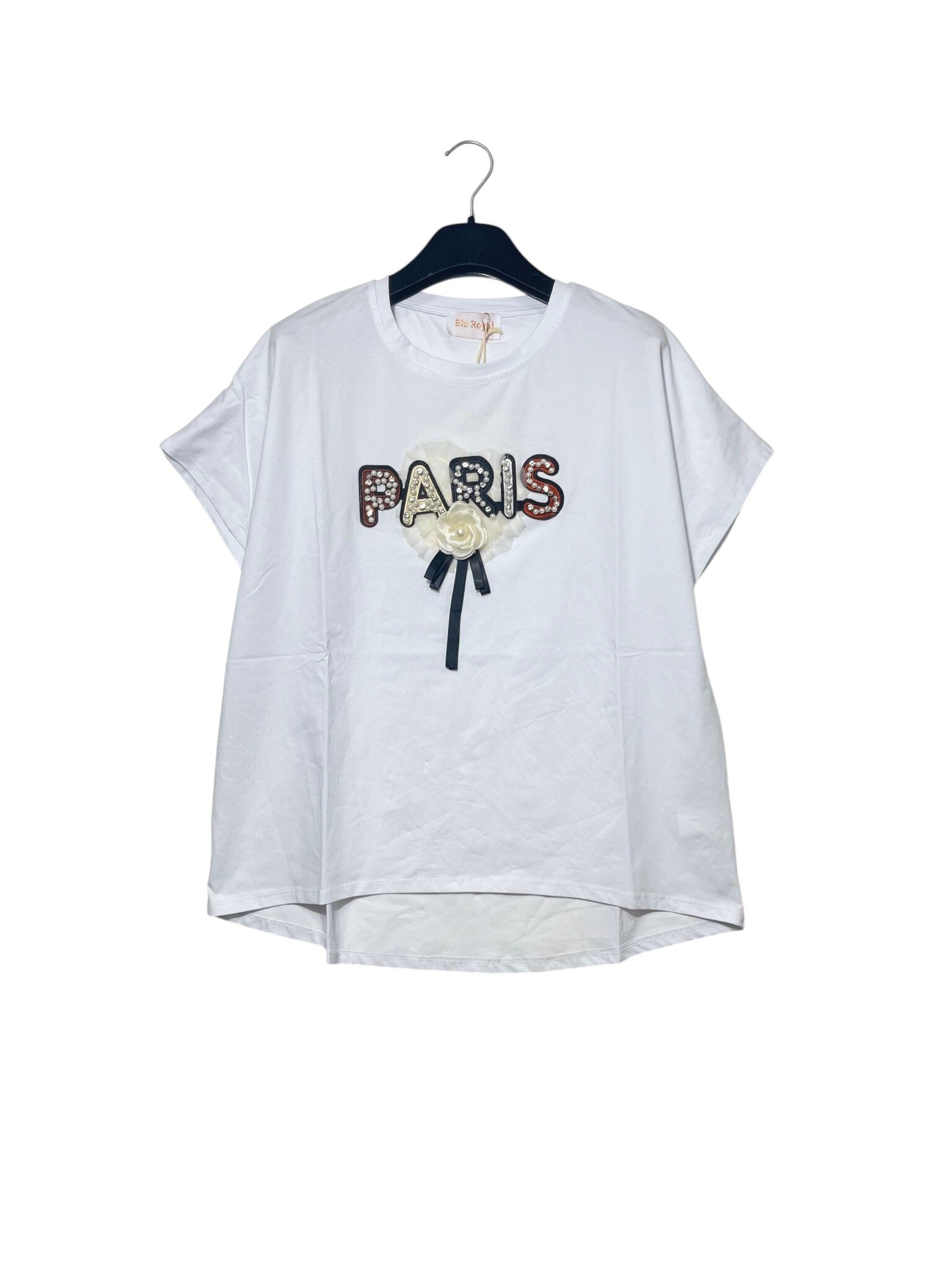 Wholesaler Elegance - Oversized T-shirt with PARIS lettering adorned with pearls