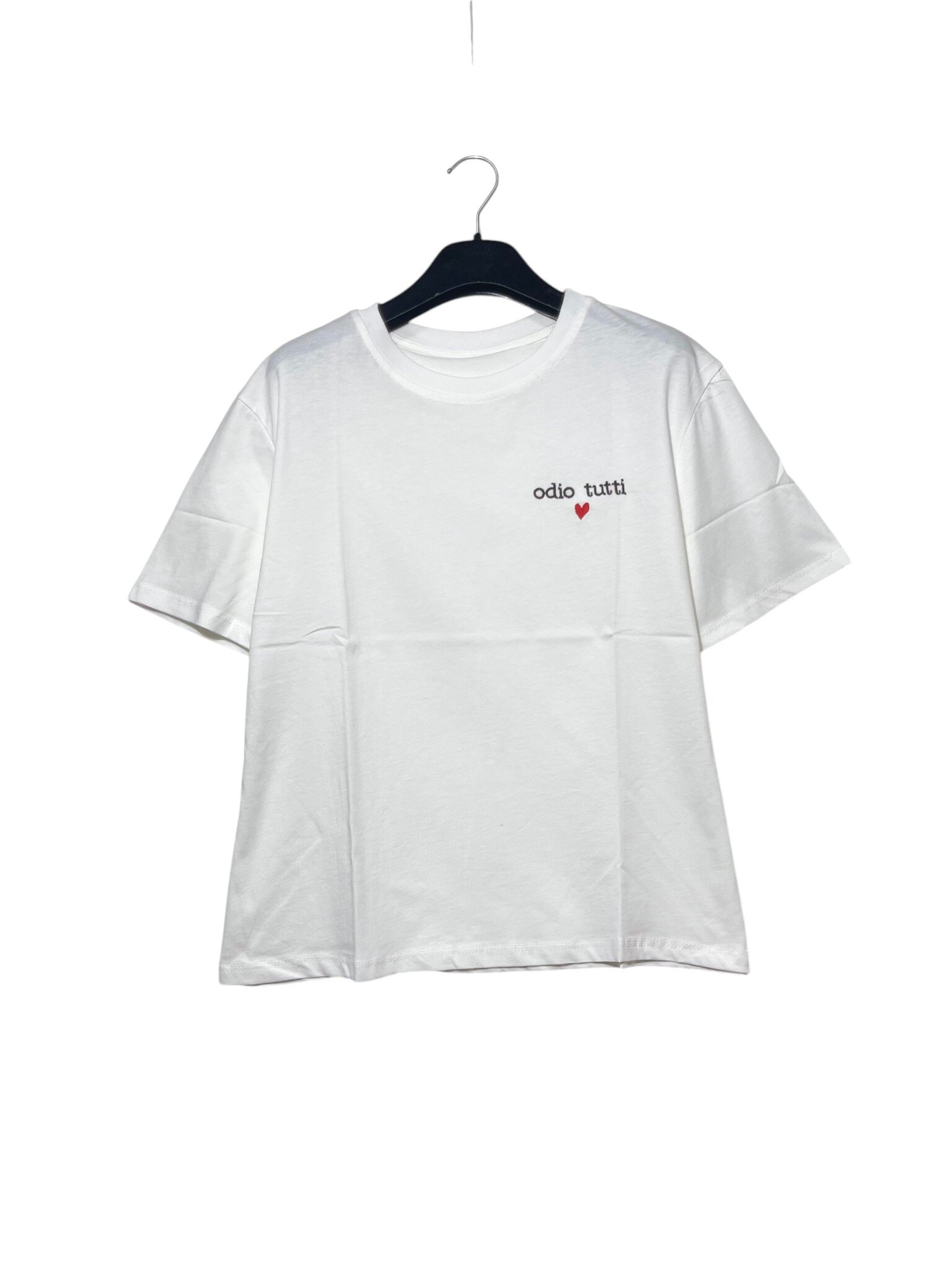 Wholesaler Elegance - Medium T-shirt in pure cotton with embroidered text 'I hate everyone'