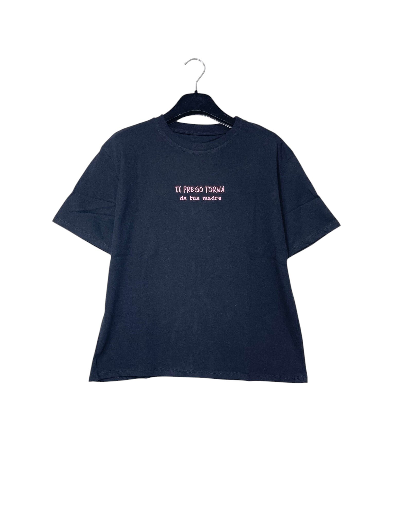 Mayorista Elegance - Camiseta mediana de puro algodón con texto bordado POR FAVOR VUELVE con tu madre