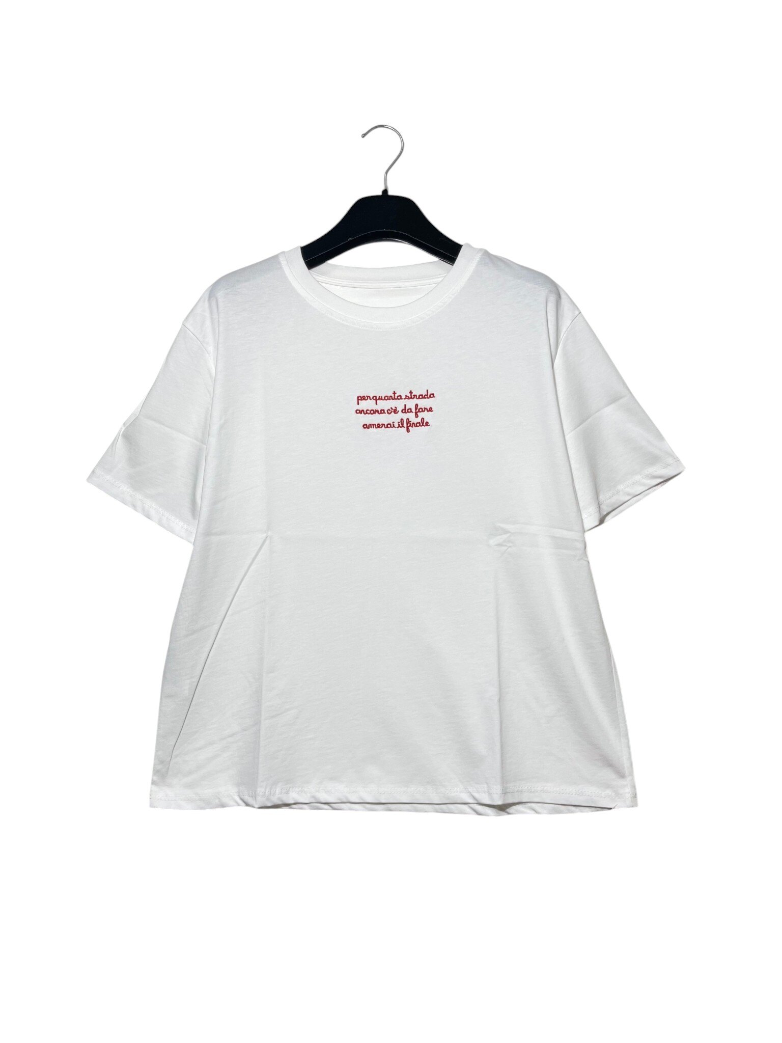 Wholesaler Elegance - Pure cotton T-shirt with embroidered lettering for how much road is still ahead, you'll love the ending