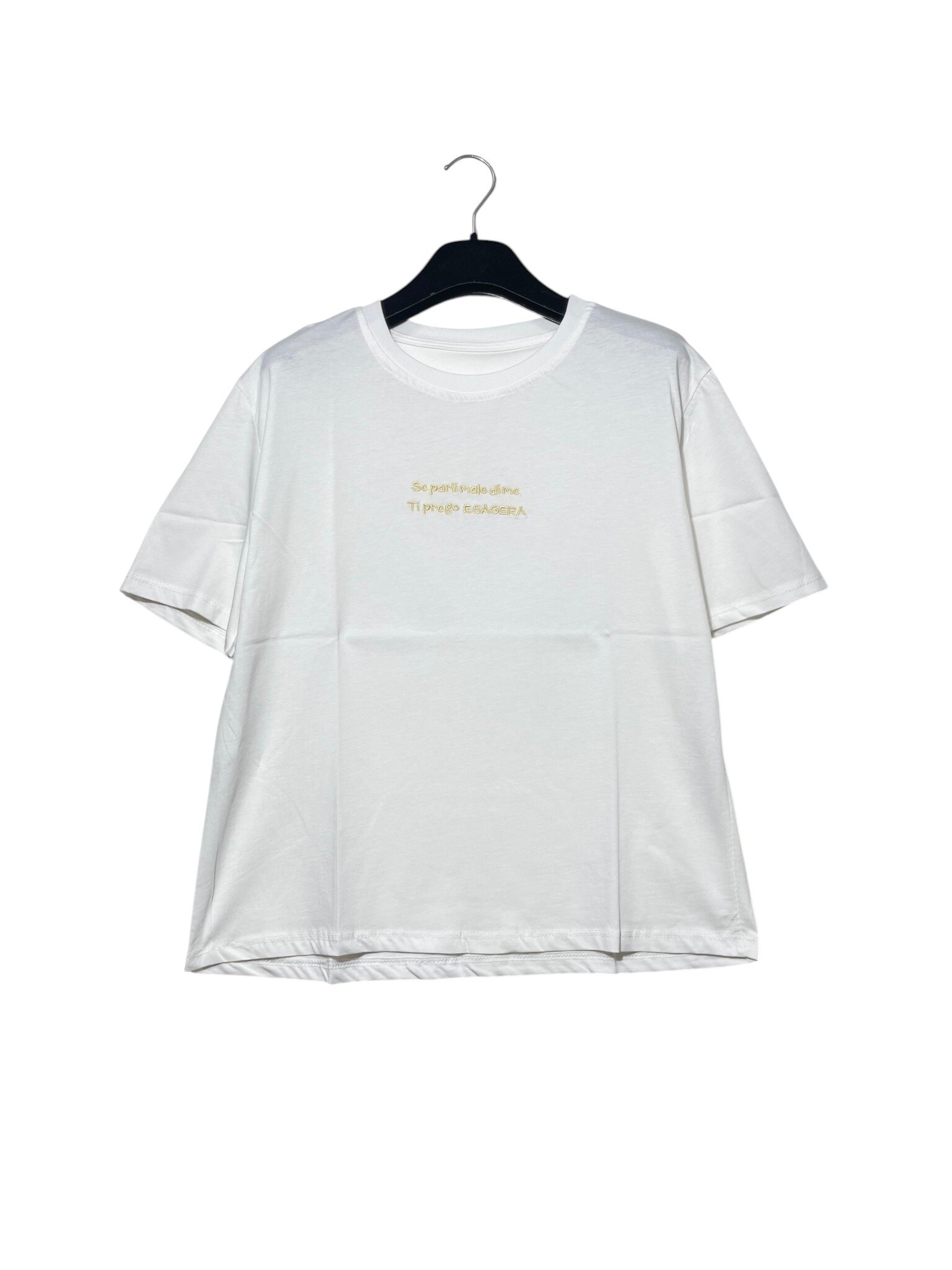 Wholesaler Elegance - Medium T-shirt in pure cotton with embroidered text If you speak ill of me Please EXAGGERATE