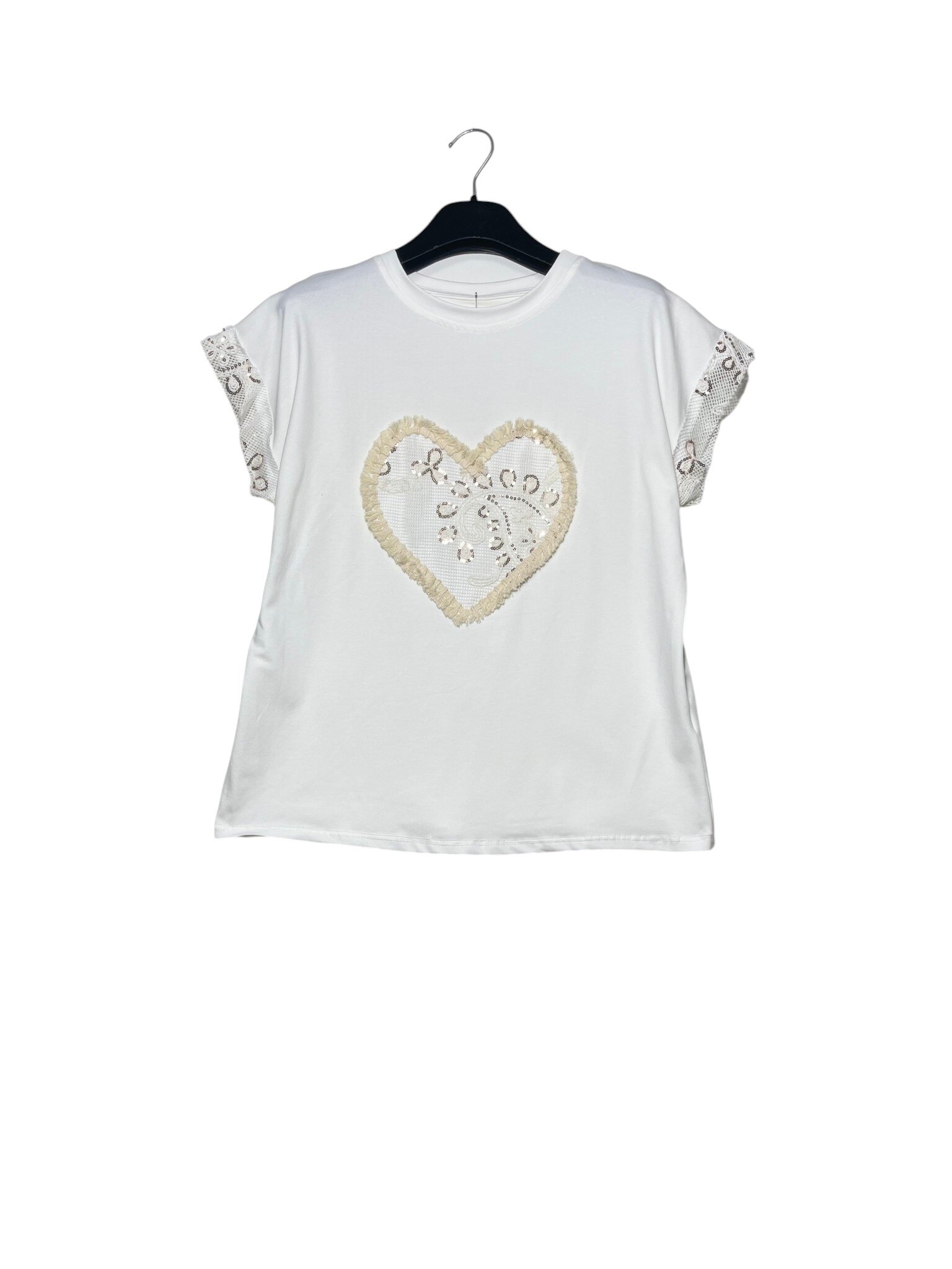 Wholesaler Elegance - T-shirt with heart-shaped embroidery and sequins