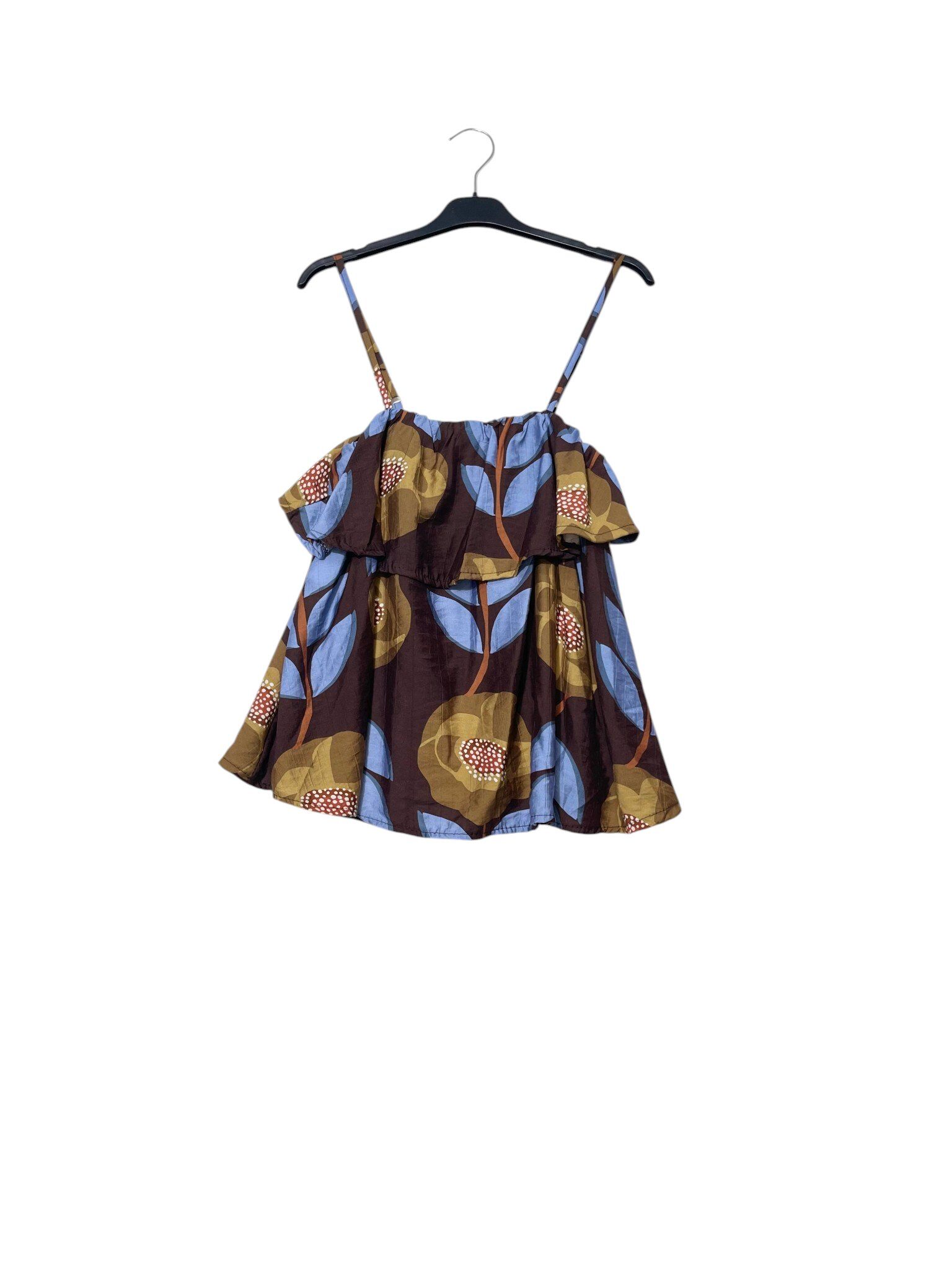 Wholesaler Elegance - Floral print ruffle top, adjustable straps
