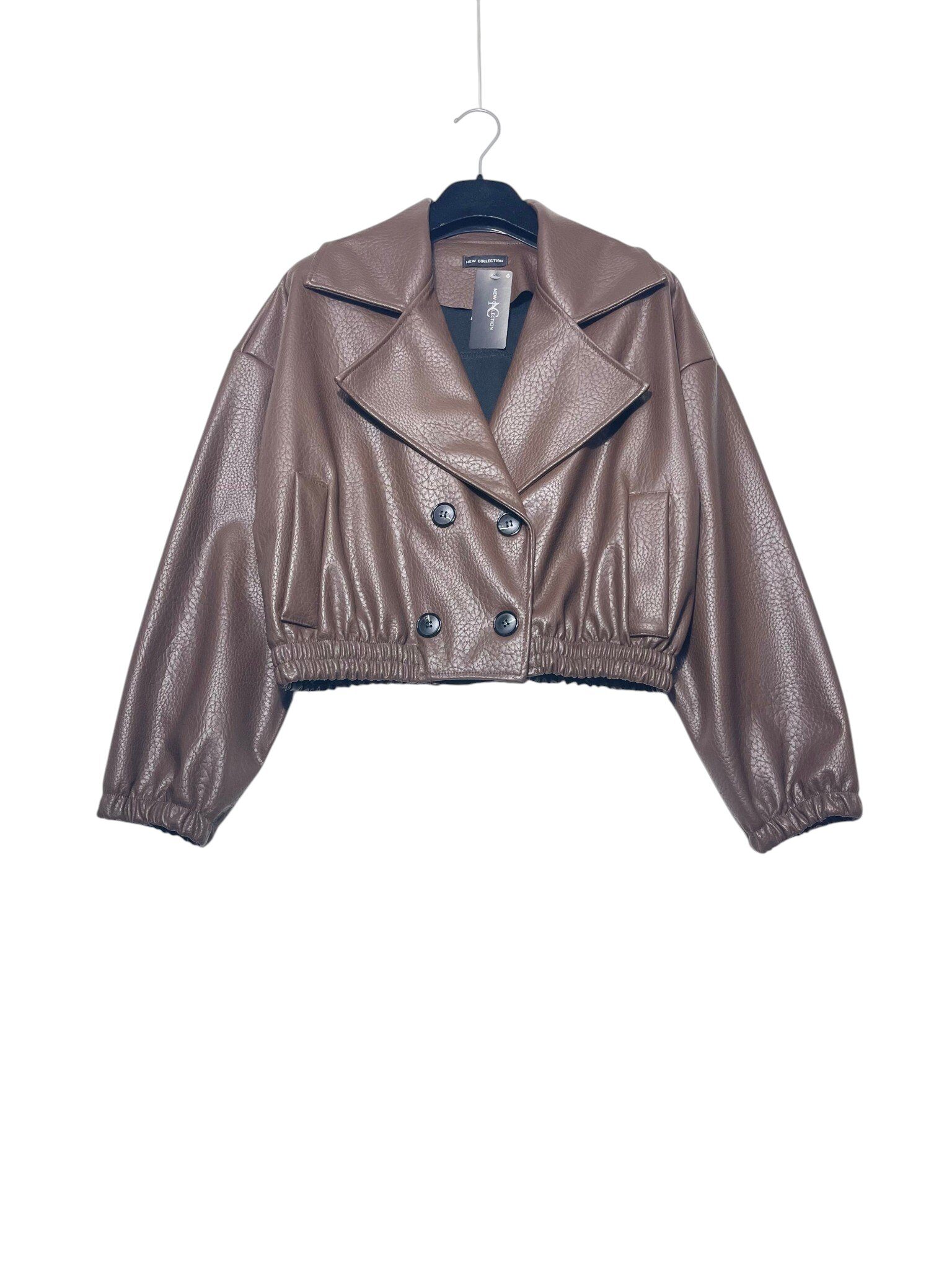 Wholesaler Elegance - Double-breasted hammered faux leather bomber