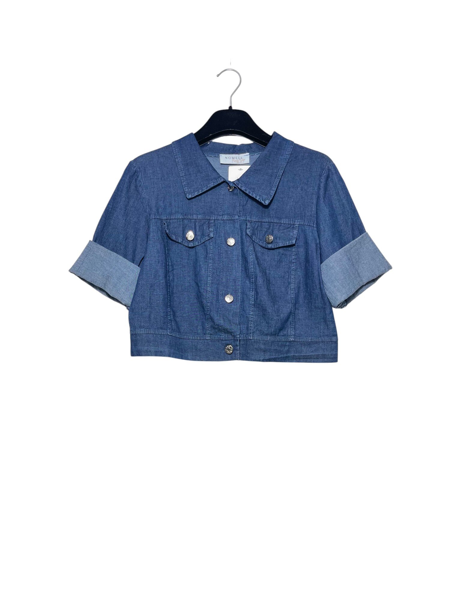 Mayorista Elegance - Chaqueta corta de chambray, costuras en contraste