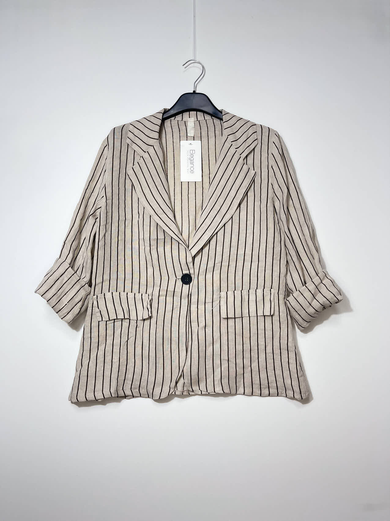 Grossista Elegance - Giacca Gessata in Lino con Bottone