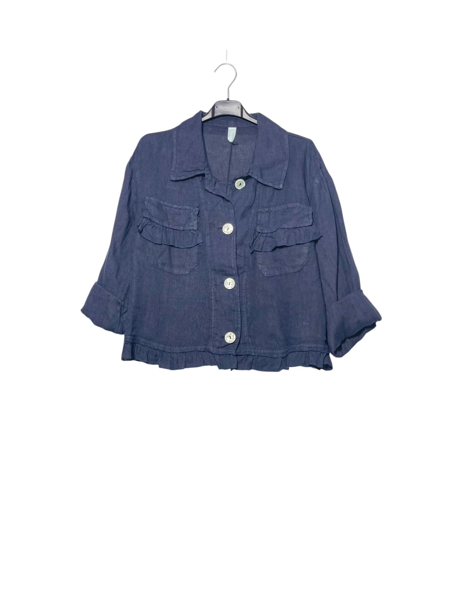 Mayorista Elegance - Chaqueta de lino con grandes bolsillos con volantes