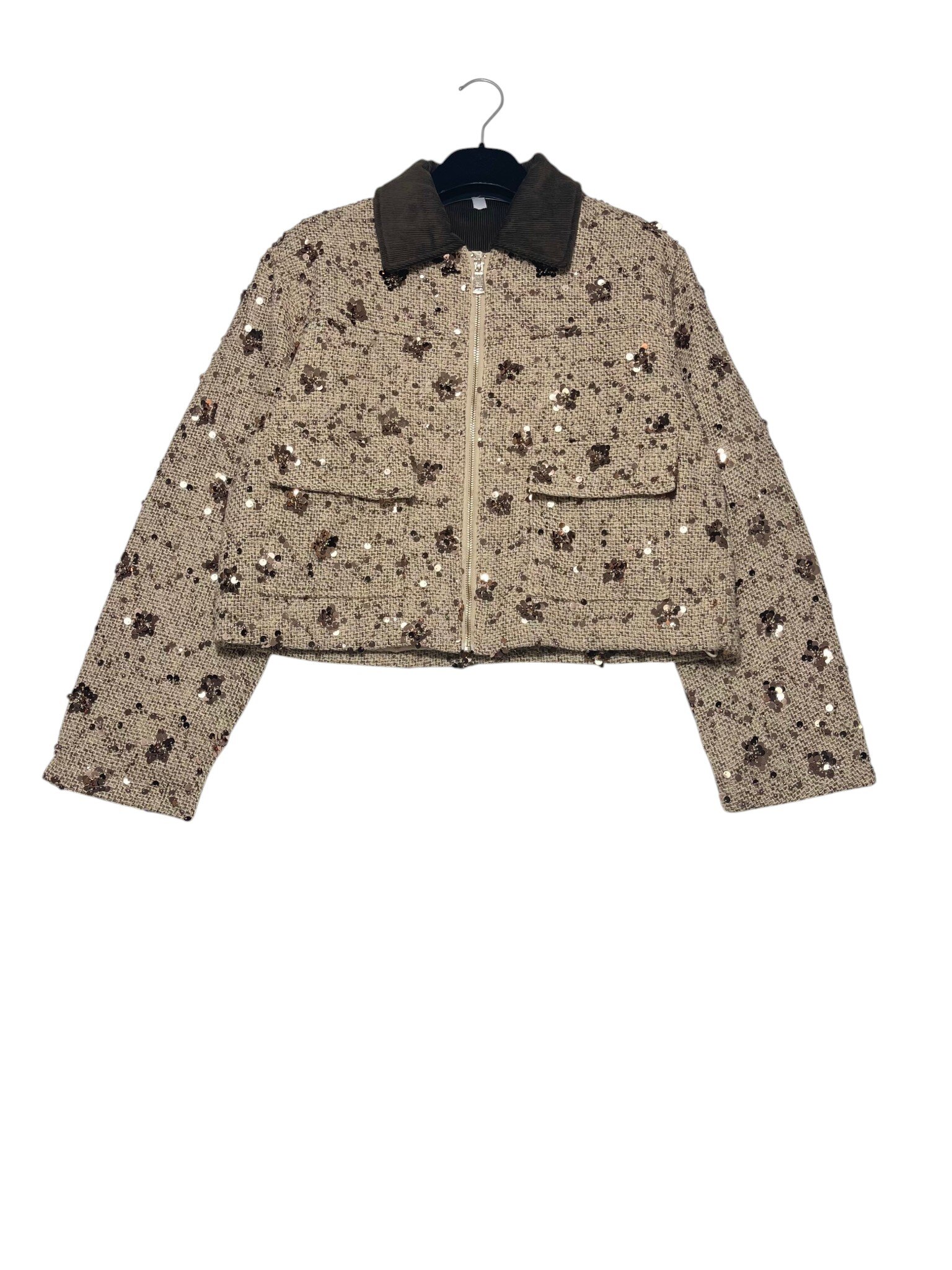 Wholesaler Elegance - Padded tweed jacket with sequins, velvet collar
