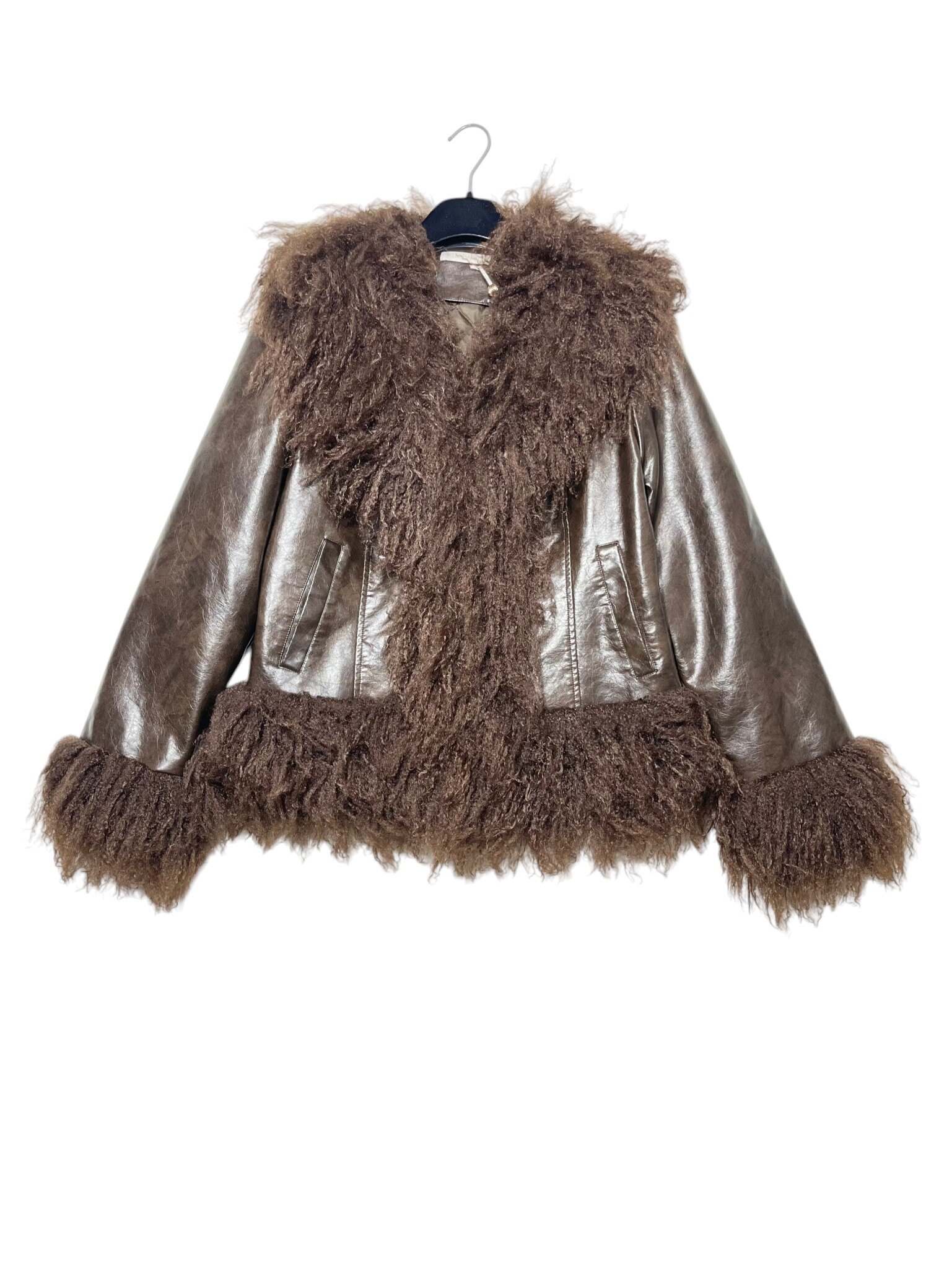 Großhändler Elegance - Gepolsterte Kunstlederjacke mit Mongolei-Kunstfelleffekt