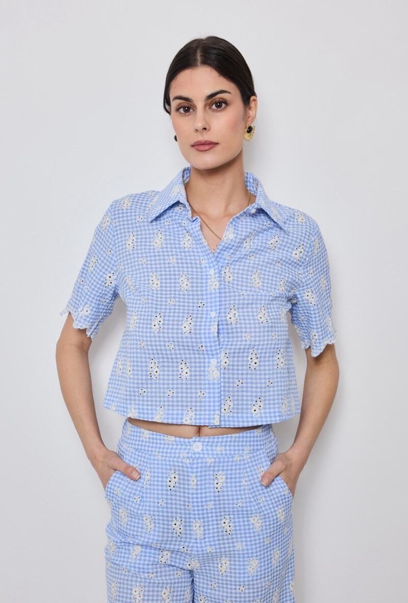 Wholesaler Elenza - Vichy embroidery shirt