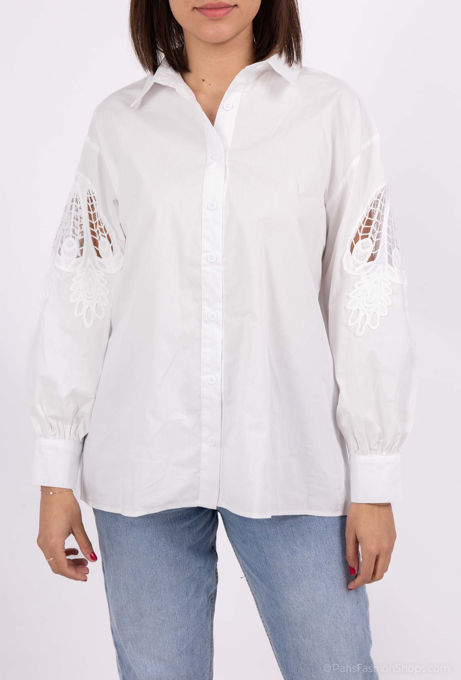Wholesaler Elenza - Cotton shirt embroidery on sleeves