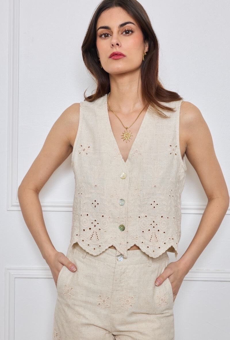 Wholesaler Elenza - Linen Embroidery vest