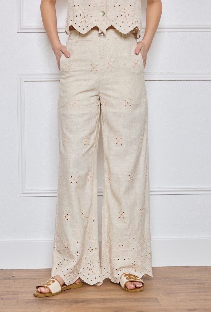 Wholesaler Elenza - Linen Pants Embroidery