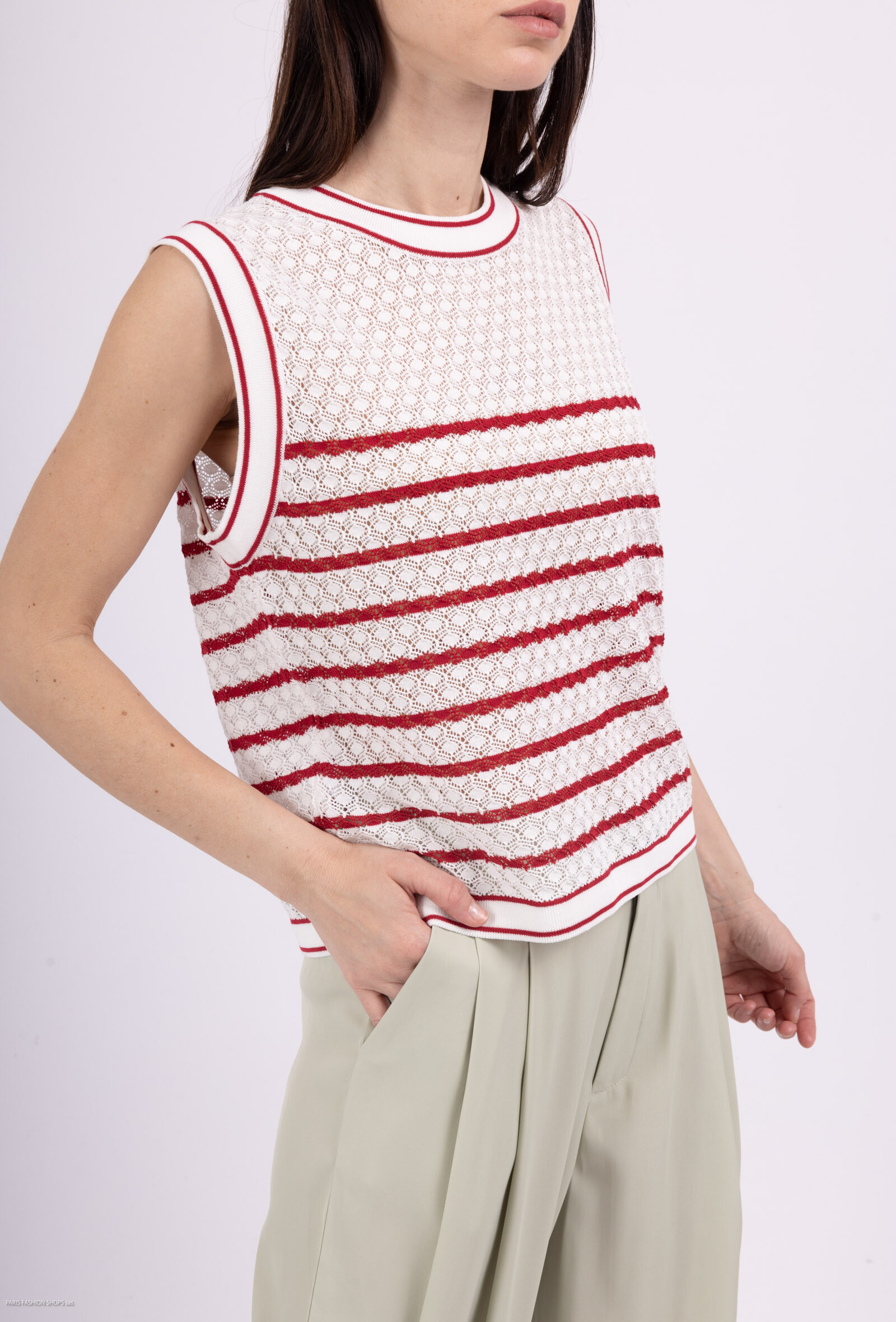 Grossiste Elenza - top rayure en tricot col rond