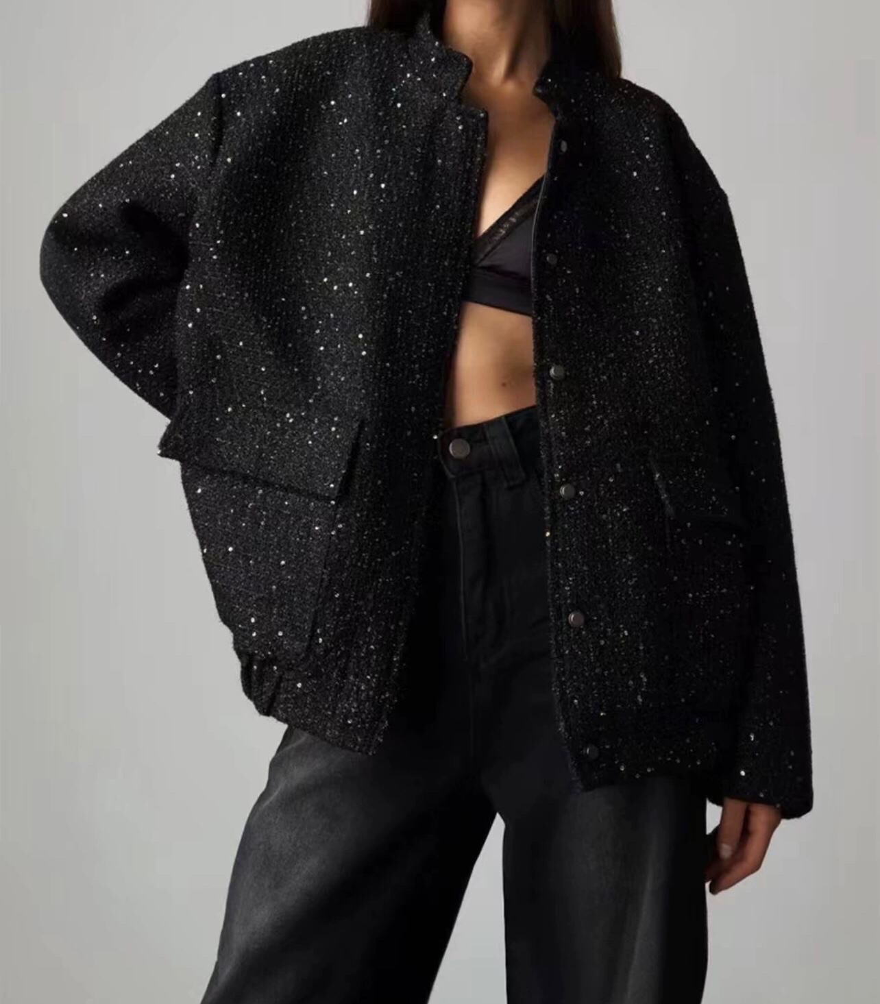 Wholesaler Elenza - Sequin bombers / Oversized straight cut Functional pocket