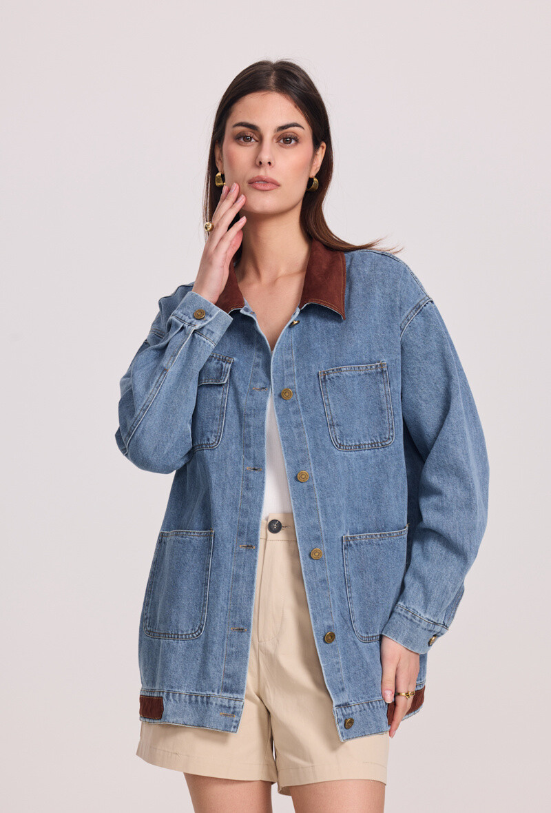 Wholesaler Elenza - Large jacket bi -matière jeans