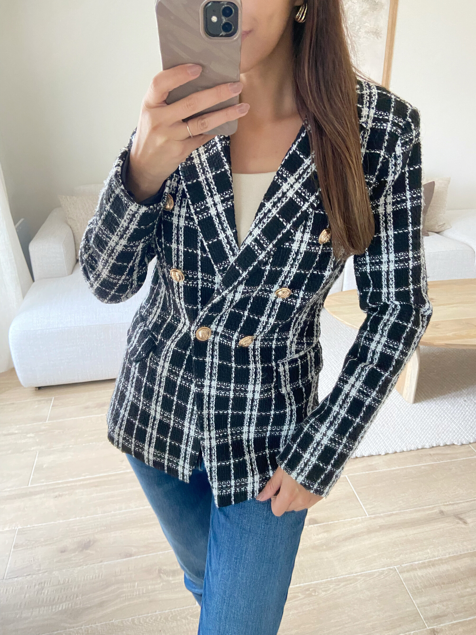 Großhändler Elina Studio - Zweireihiger Blazer aus kariertem Tweed