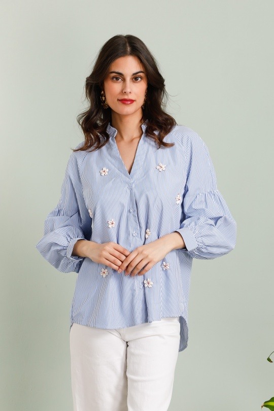 Großhändler Elina Studio - Weiß gestreifte Bluse