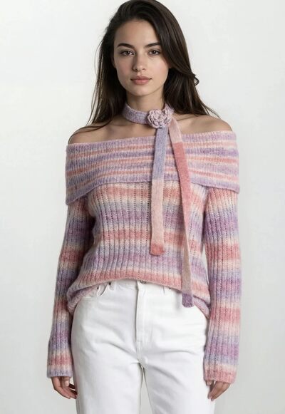 Großhändler Elina Studio - Strickpullover mit U-Boot-Ausschnitt Großhändler Elina Studio - Strickpullover mit U-Boot-Ausschnitt