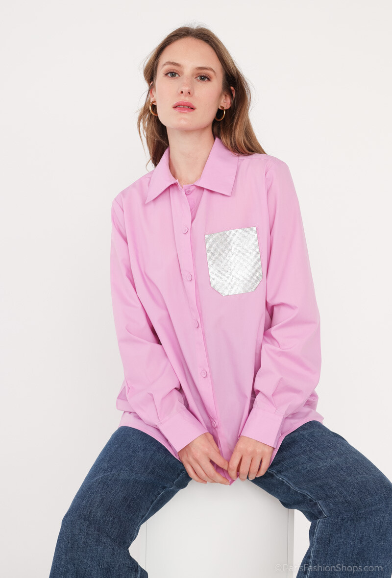 Grossista Elina Studio - Camicia floreale con tasca brillante