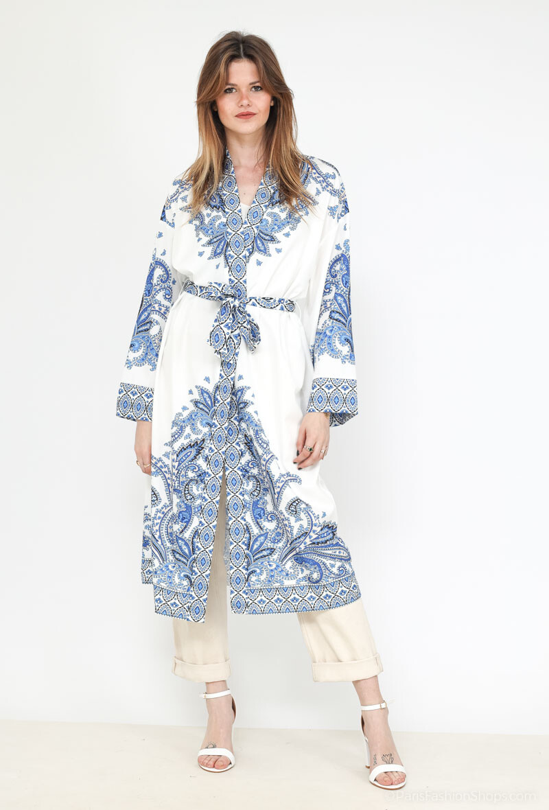 Grossiste Elina Studio - Kimono imprimée avec ceinture
