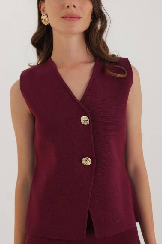 Grossiste Elina Studio - Gilet col V bouton doré