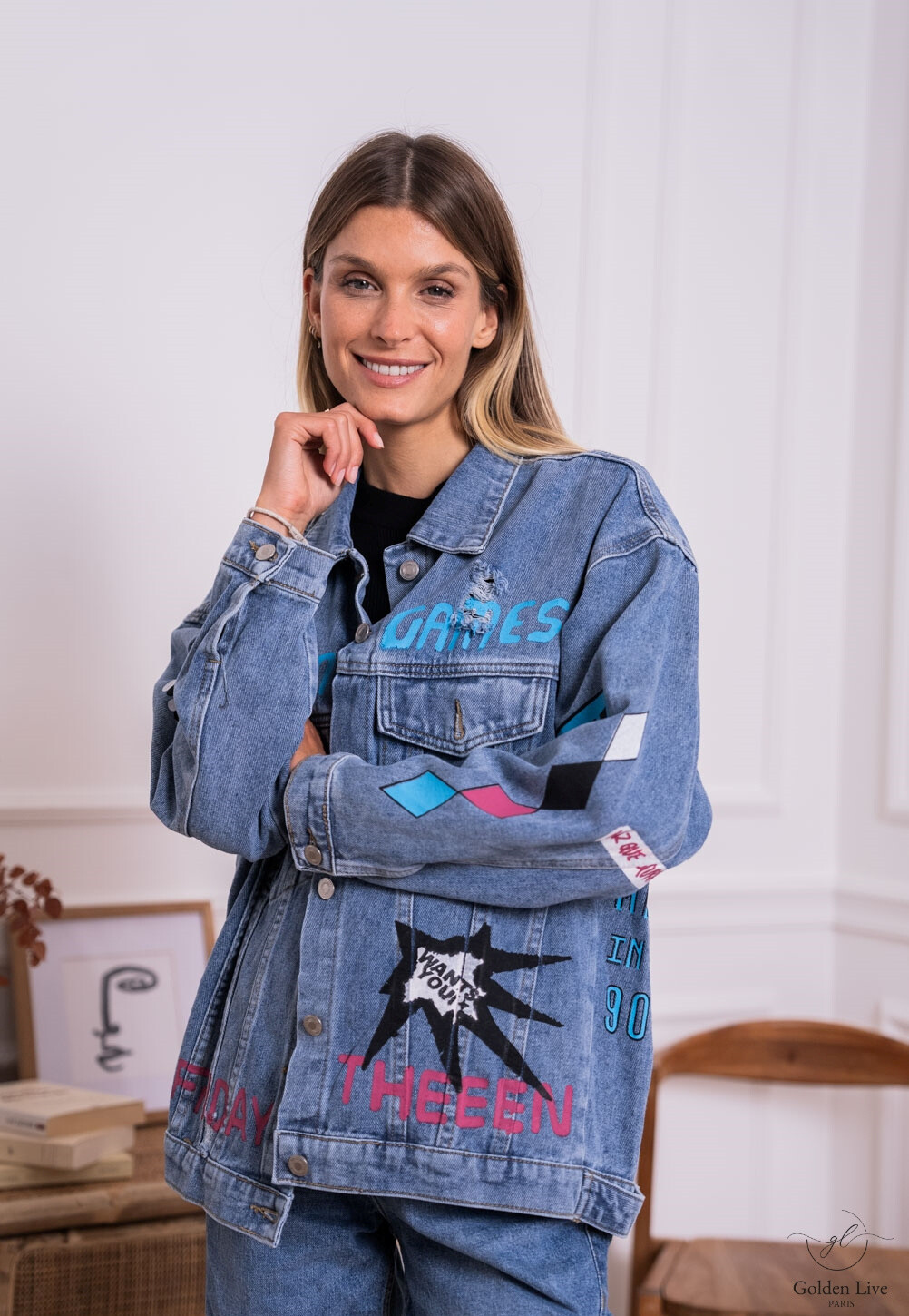 Grossista Elina Studio - Giacca di jeans con stampa