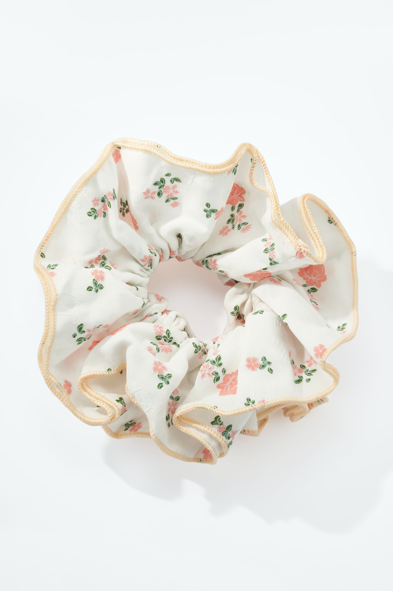 Wholesaler ÉLINE L'ATELIER - Ruffled Scrunchie with Pink Flowers