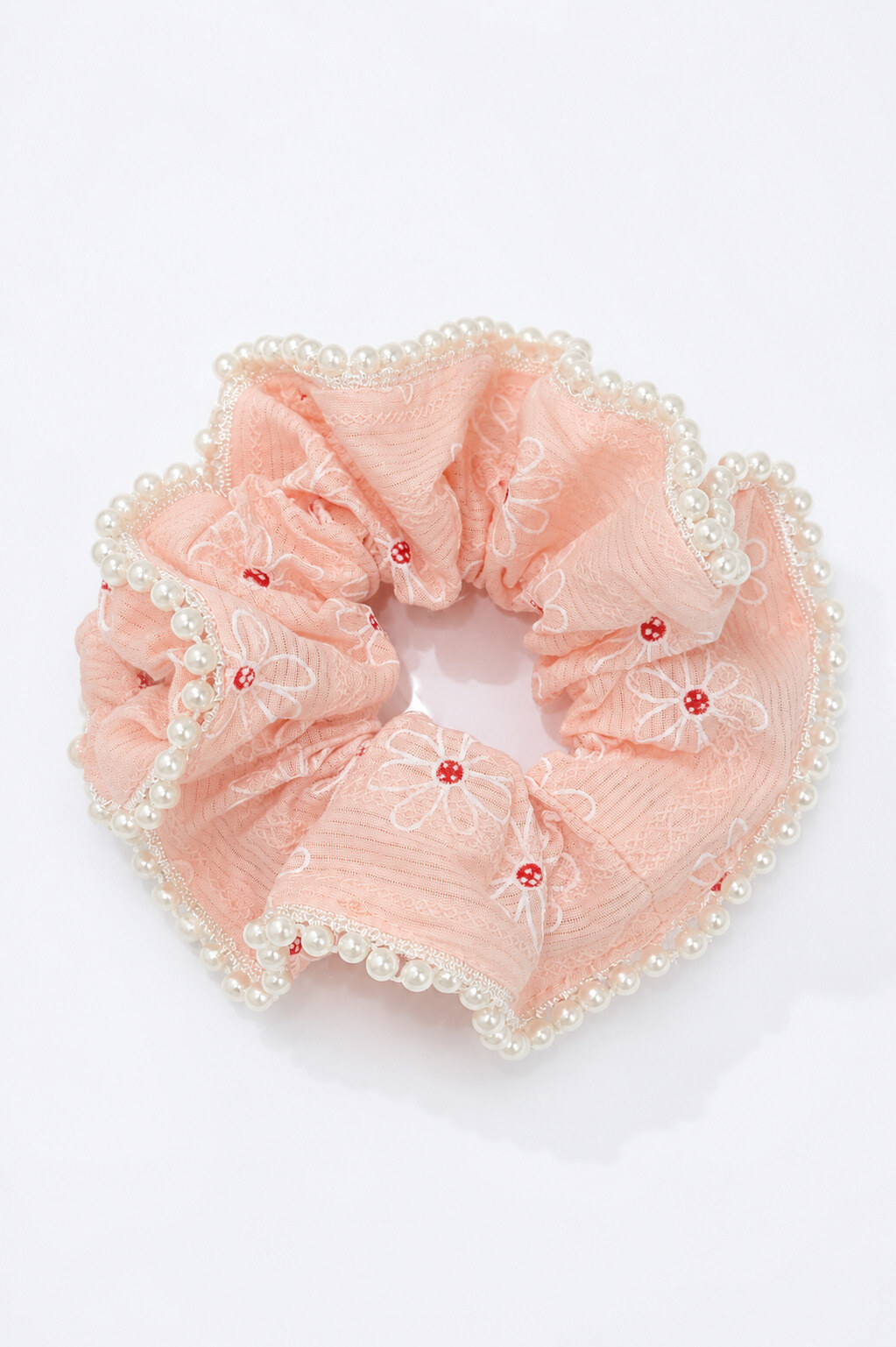 Wholesaler ÉLINE L'ATELIER - Floral and Pearl Embroidered Scrunchie