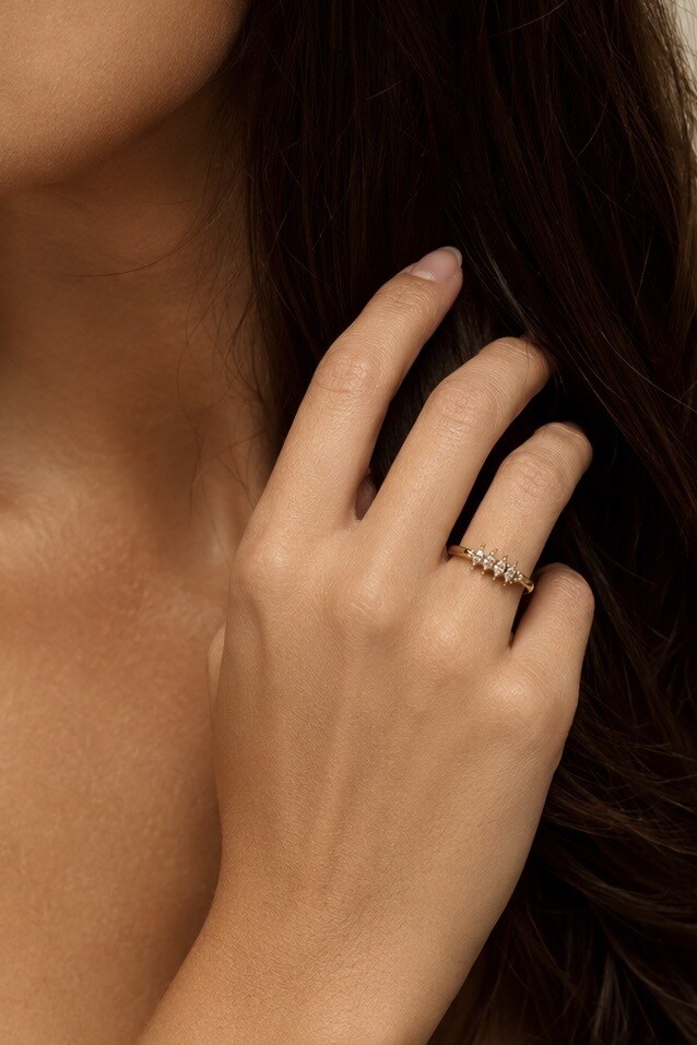 Wholesaler ÉLINE L'ATELIER - Stainless steel ring with four marquise-cut zircons