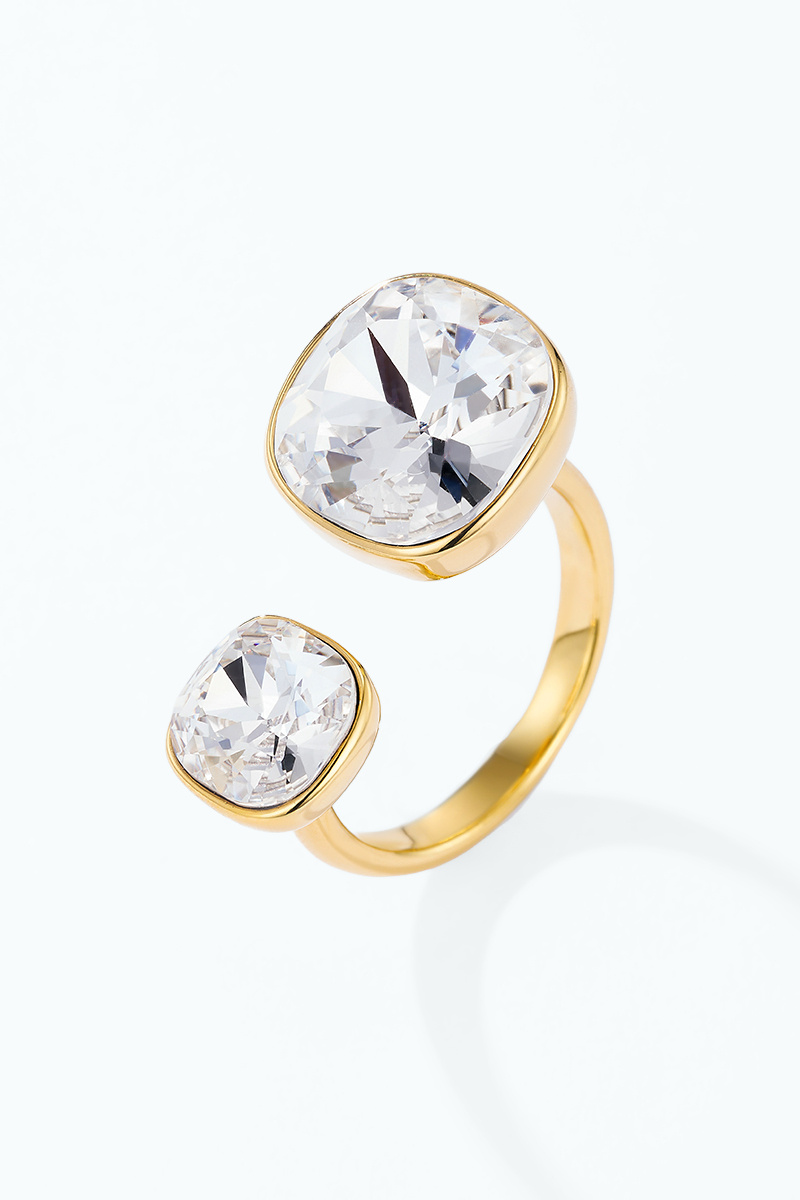 Grossiste ÉLINE L'ATELIER - Bague ouverte à double cristal en acier inoxydable