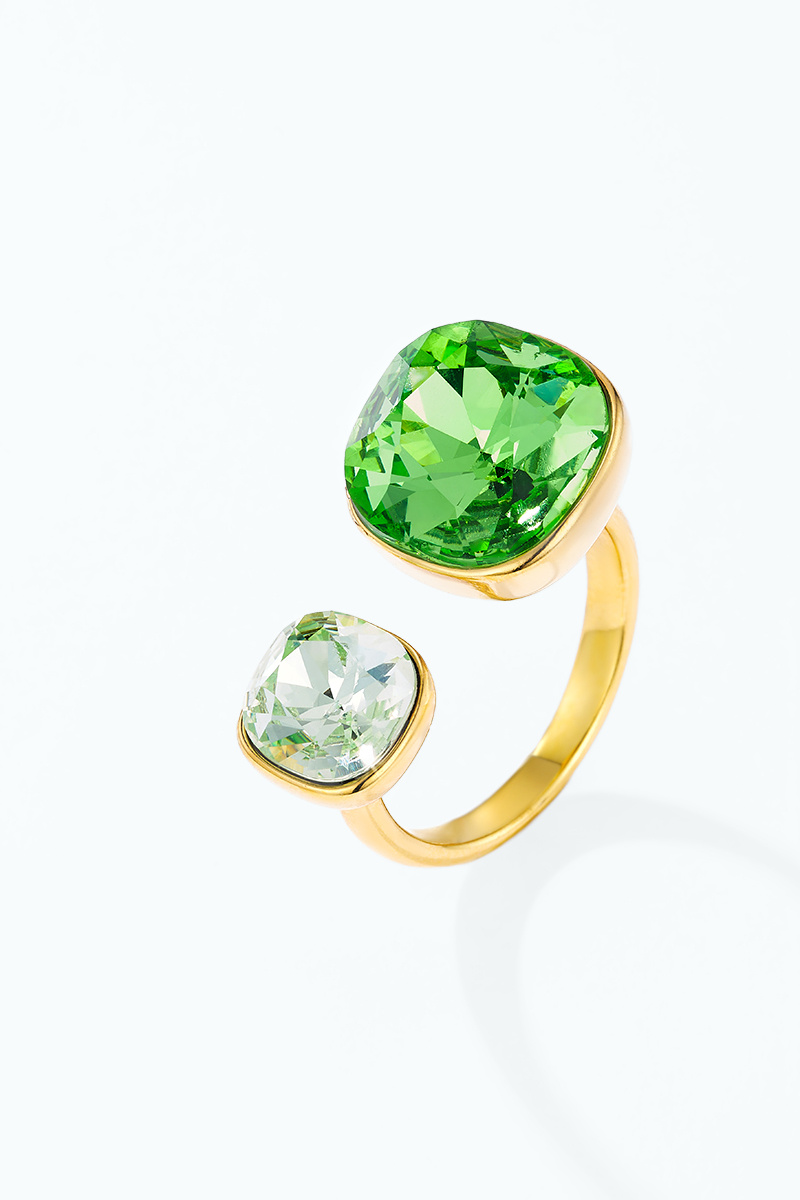 Grossiste ÉLINE L'ATELIER - Bague ouverte à double cristal coloré en acier inoxydable